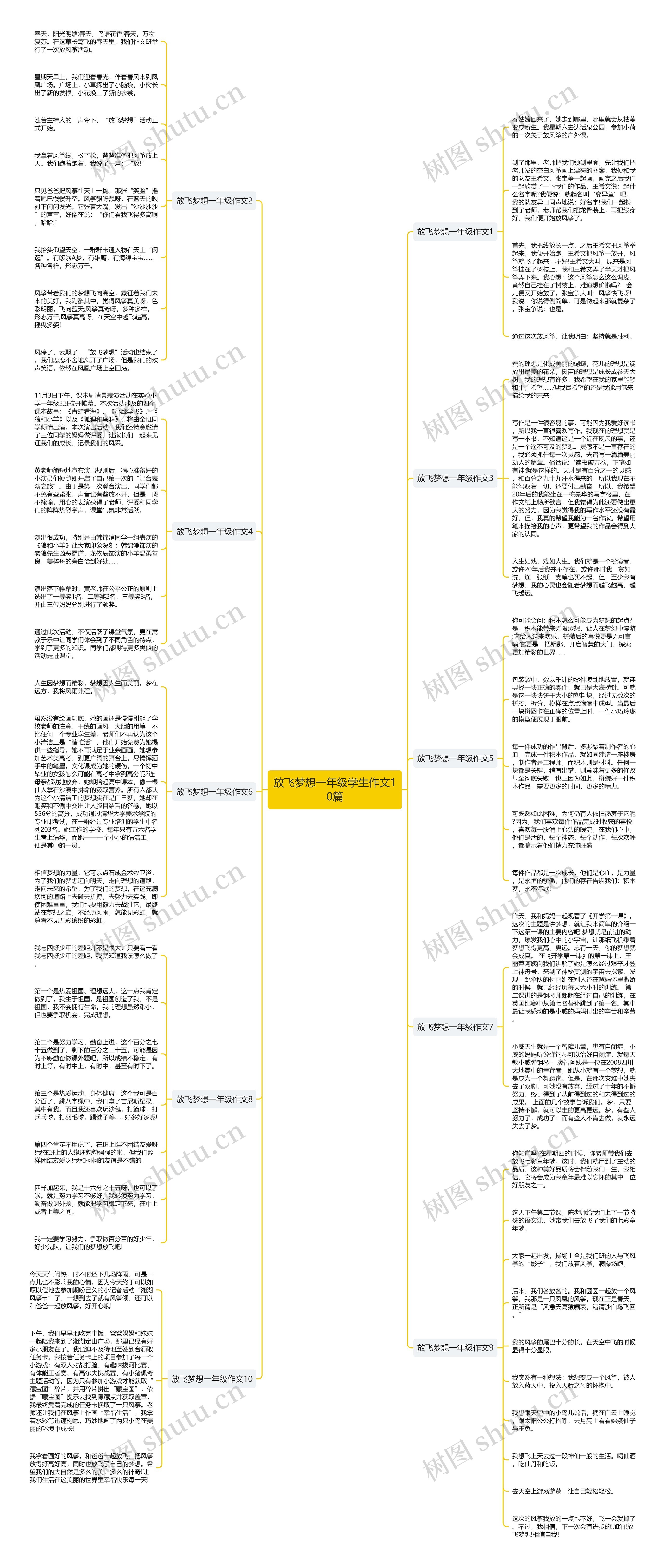 放飞梦想一年级学生作文10篇思维导图