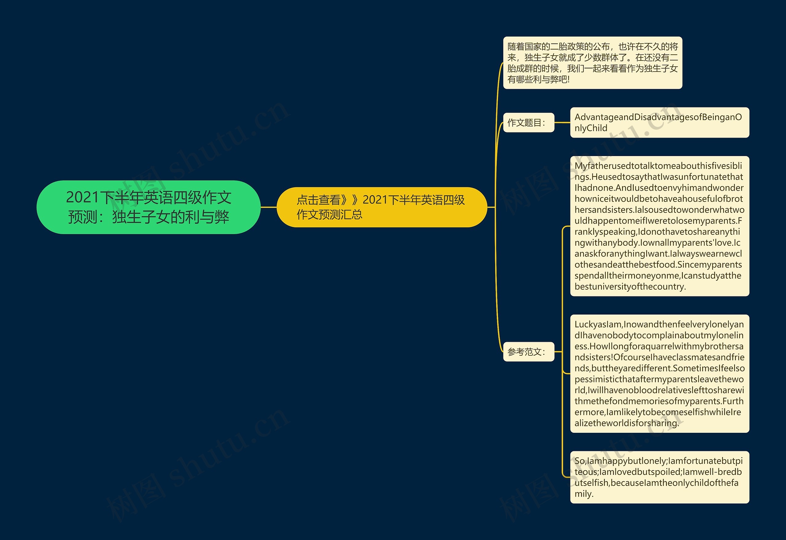 2021下半年英语四级作文预测：独生子女的利与弊思维导图