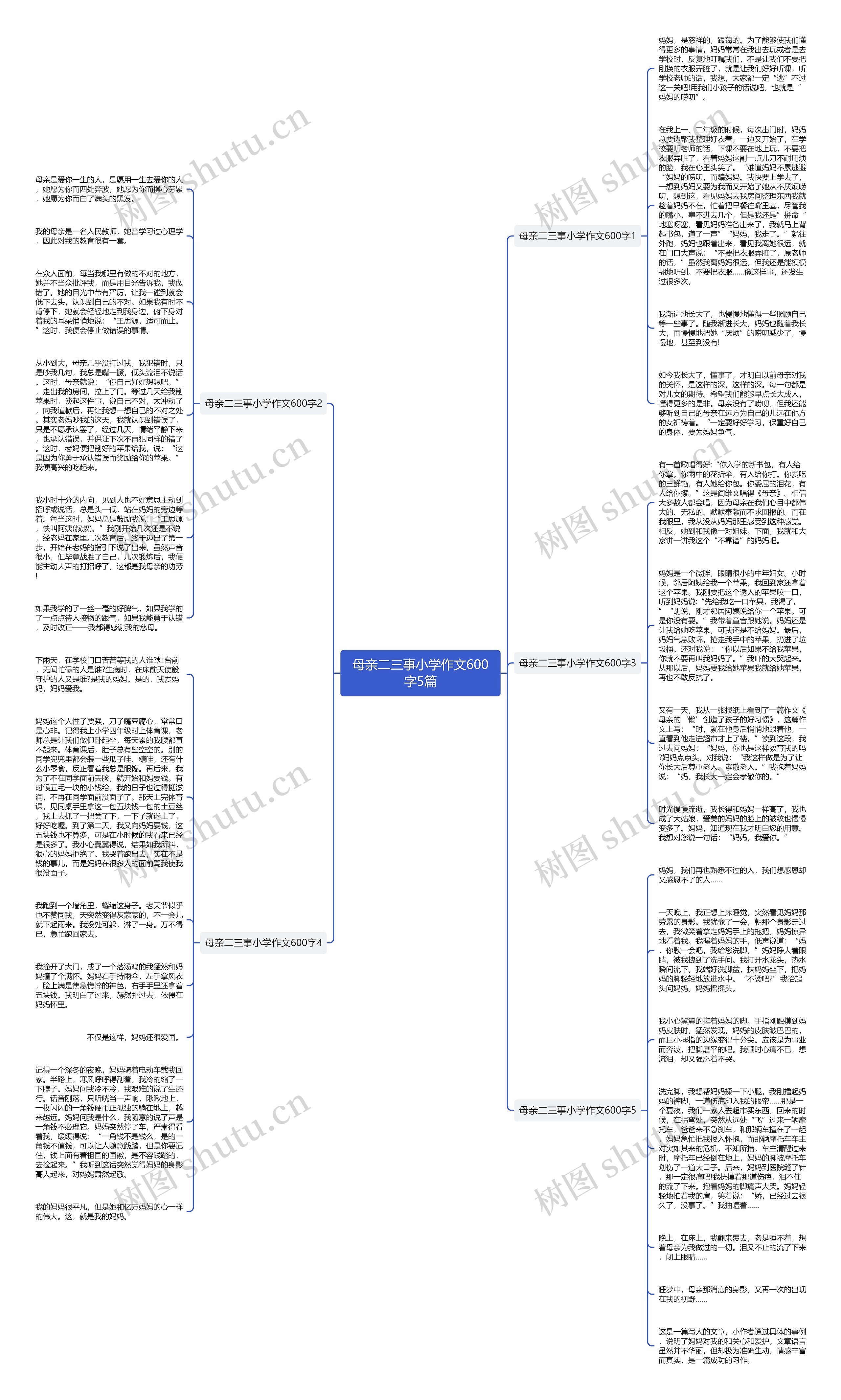 母亲二三事小学作文600字5篇思维导图