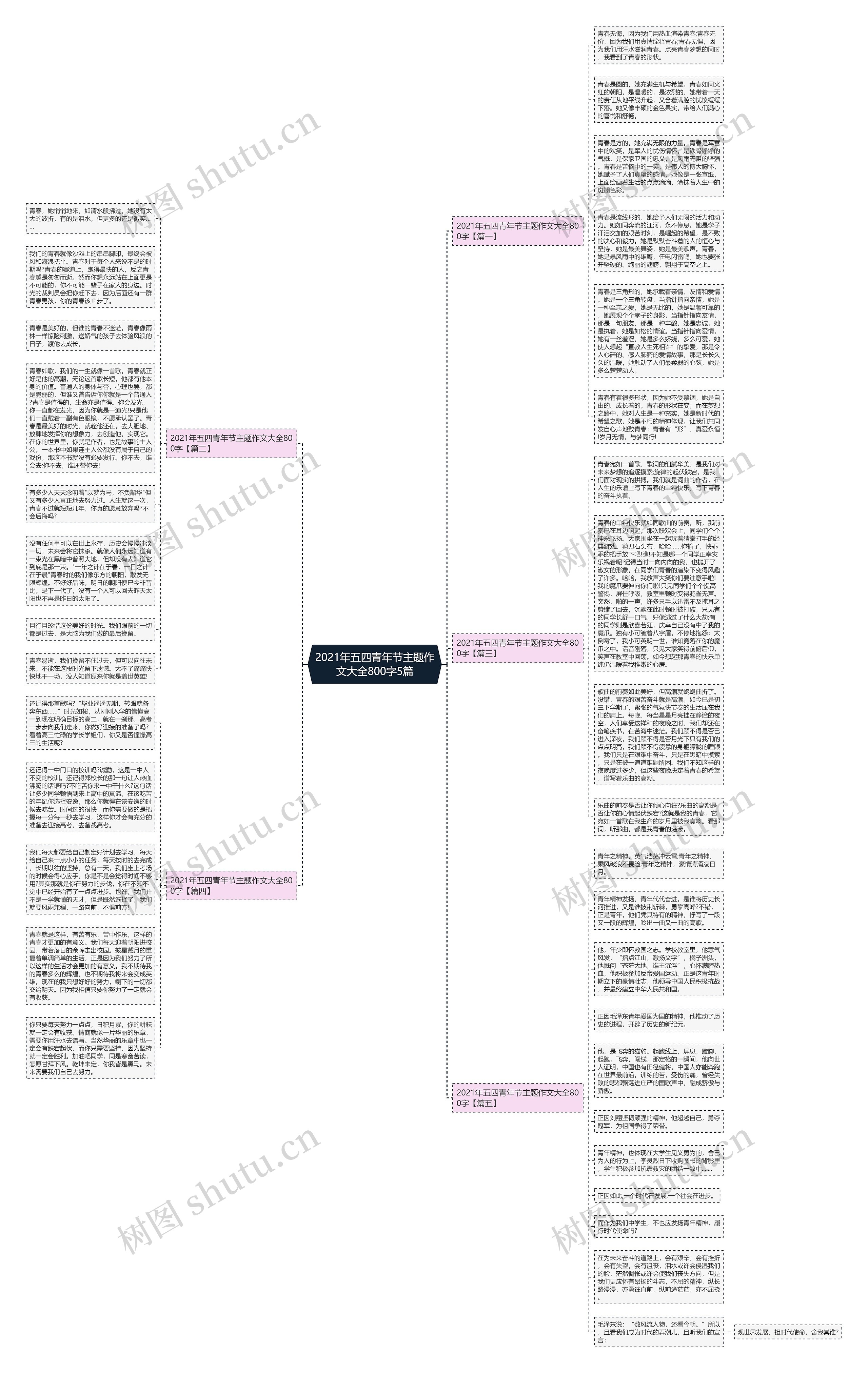 2021年五四青年节主题作文大全800字5篇思维导图