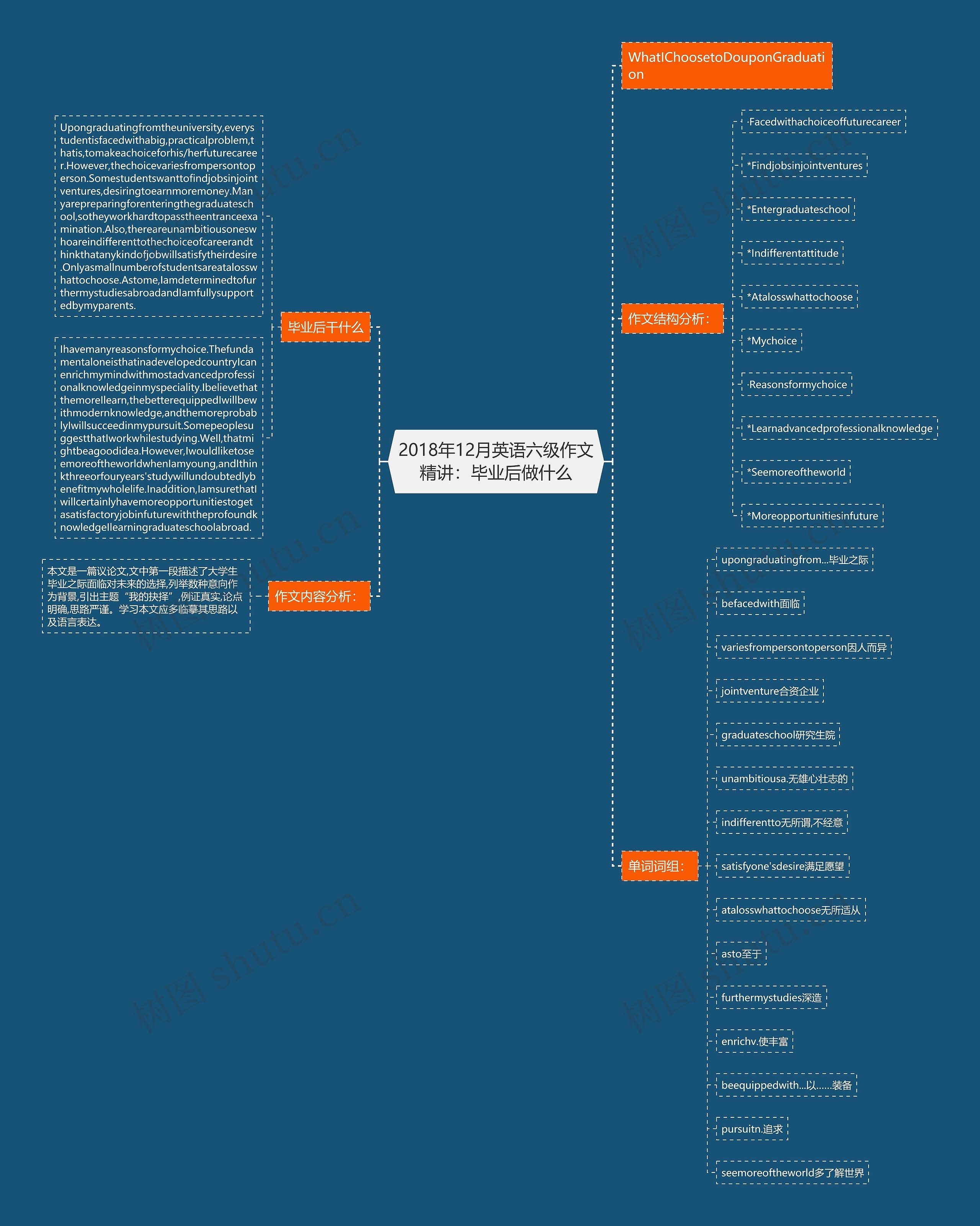 2018年12月英语六级作文精讲：毕业后做什么思维导图