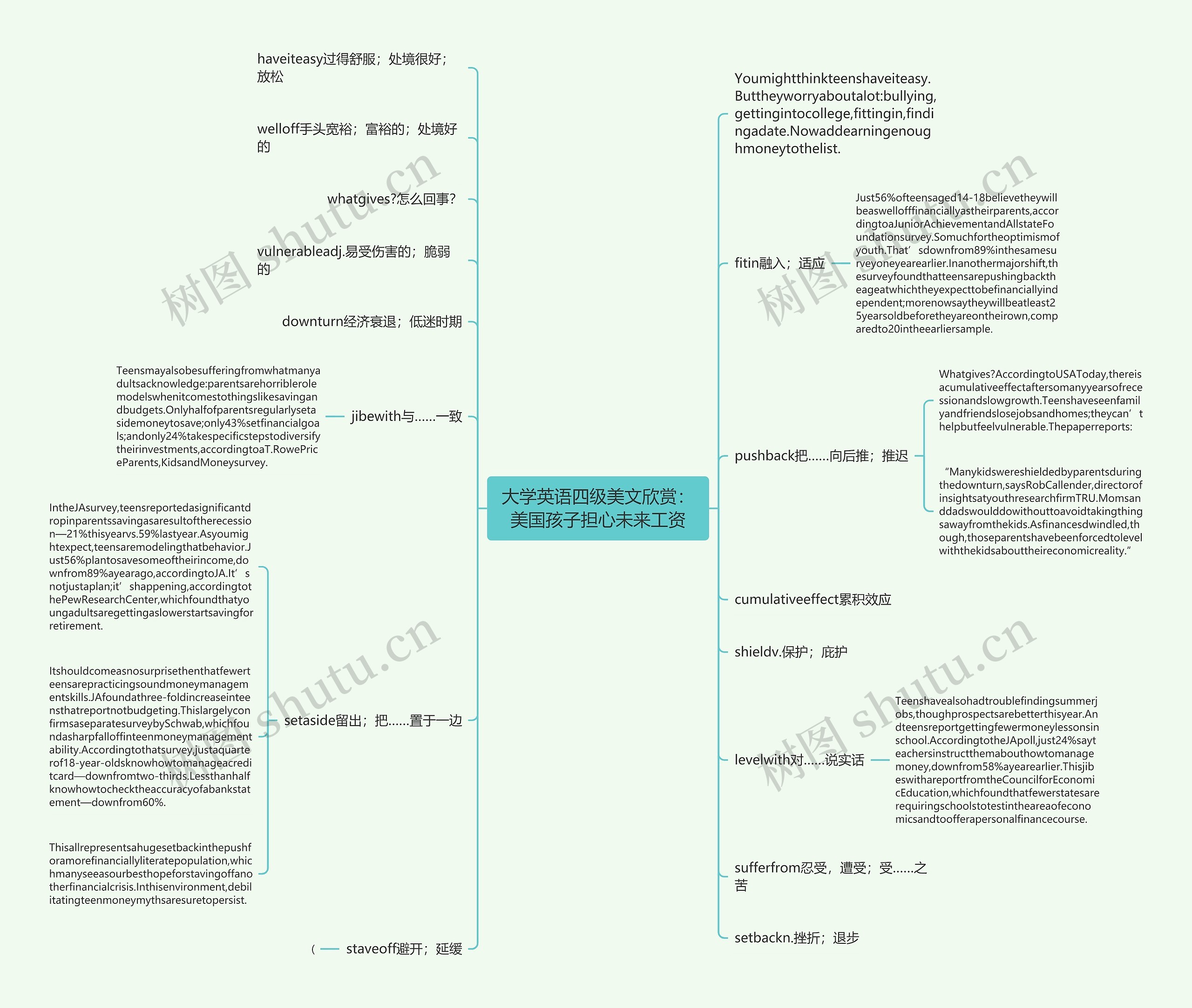 大学英语四级美文欣赏：美国孩子担心未来工资思维导图