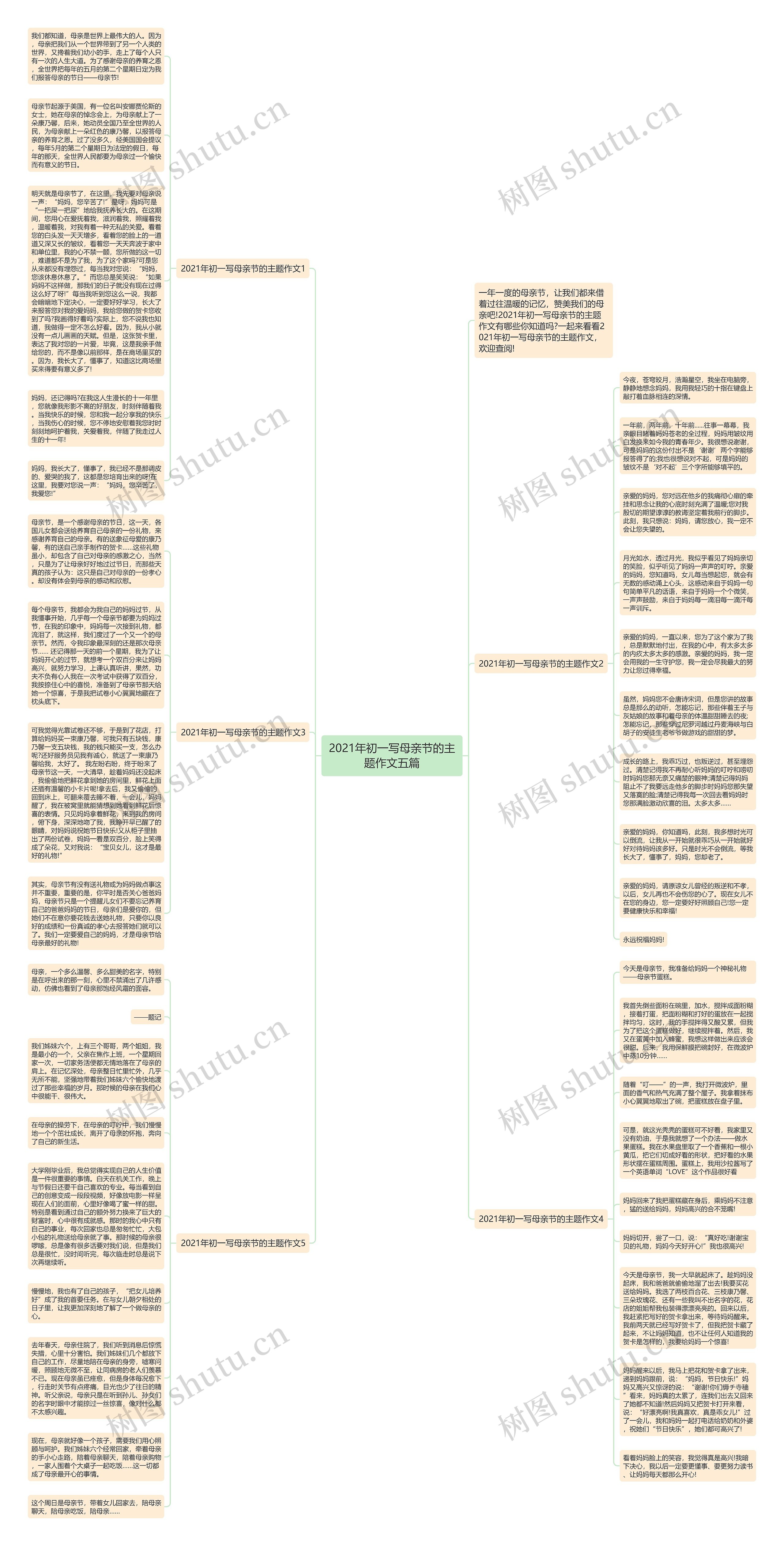 2021年初一写母亲节的主题作文五篇思维导图