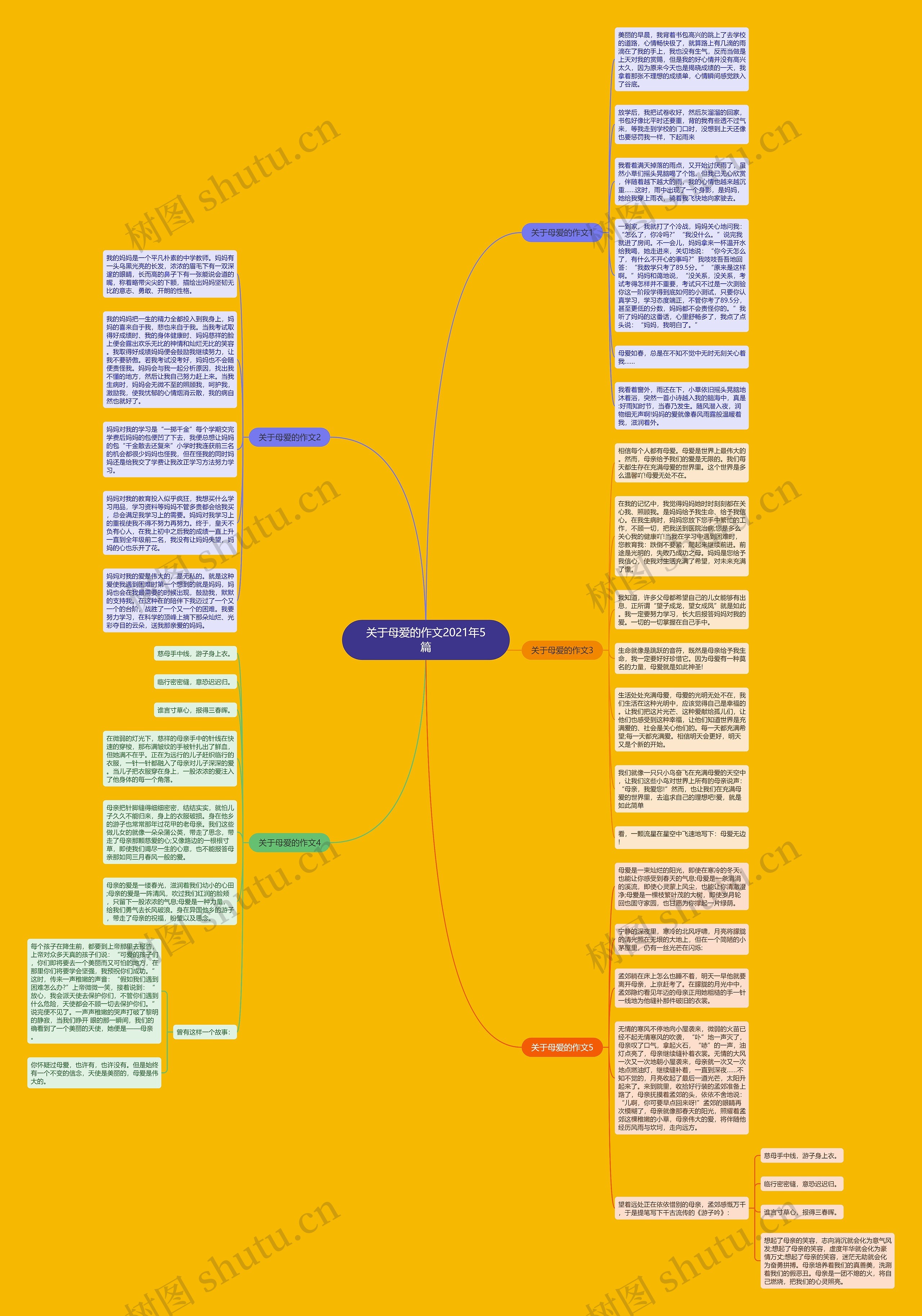 关于母爱的作文2021年5篇思维导图