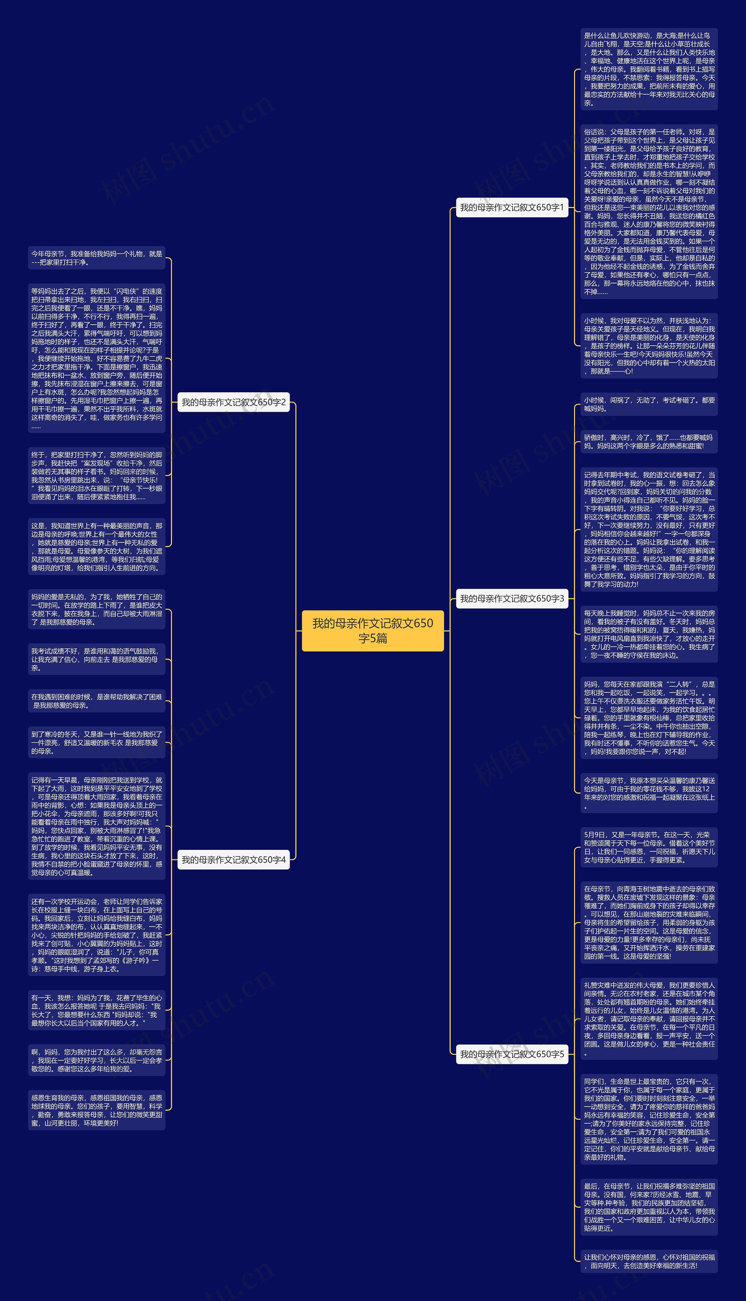 我的母亲作文记叙文650字5篇思维导图