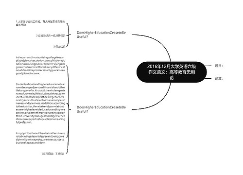 2016年12月大学英语六级作文范文：高等教育无用论