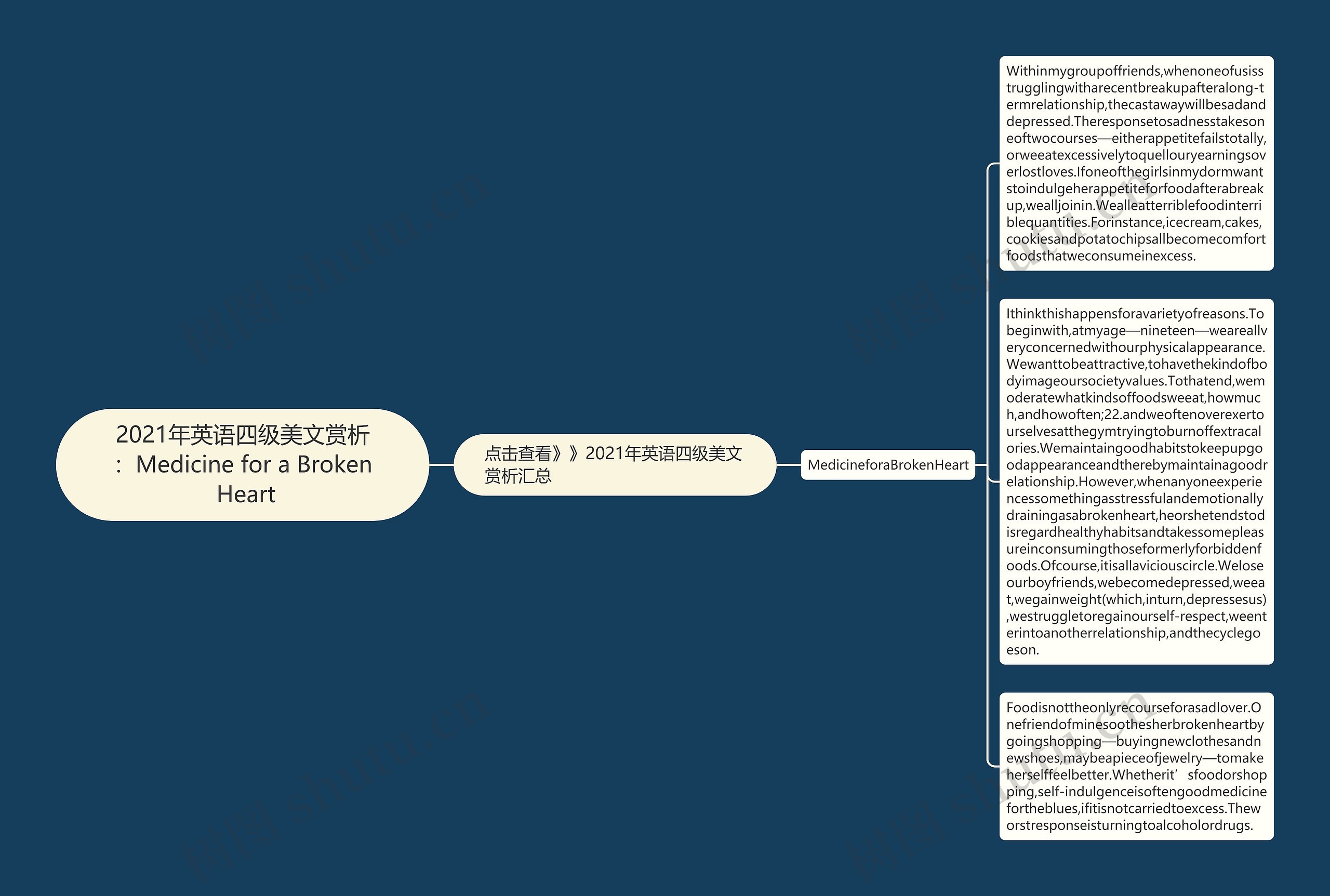 2021年英语四级美文赏析：Medicine for a Broken Heart思维导图