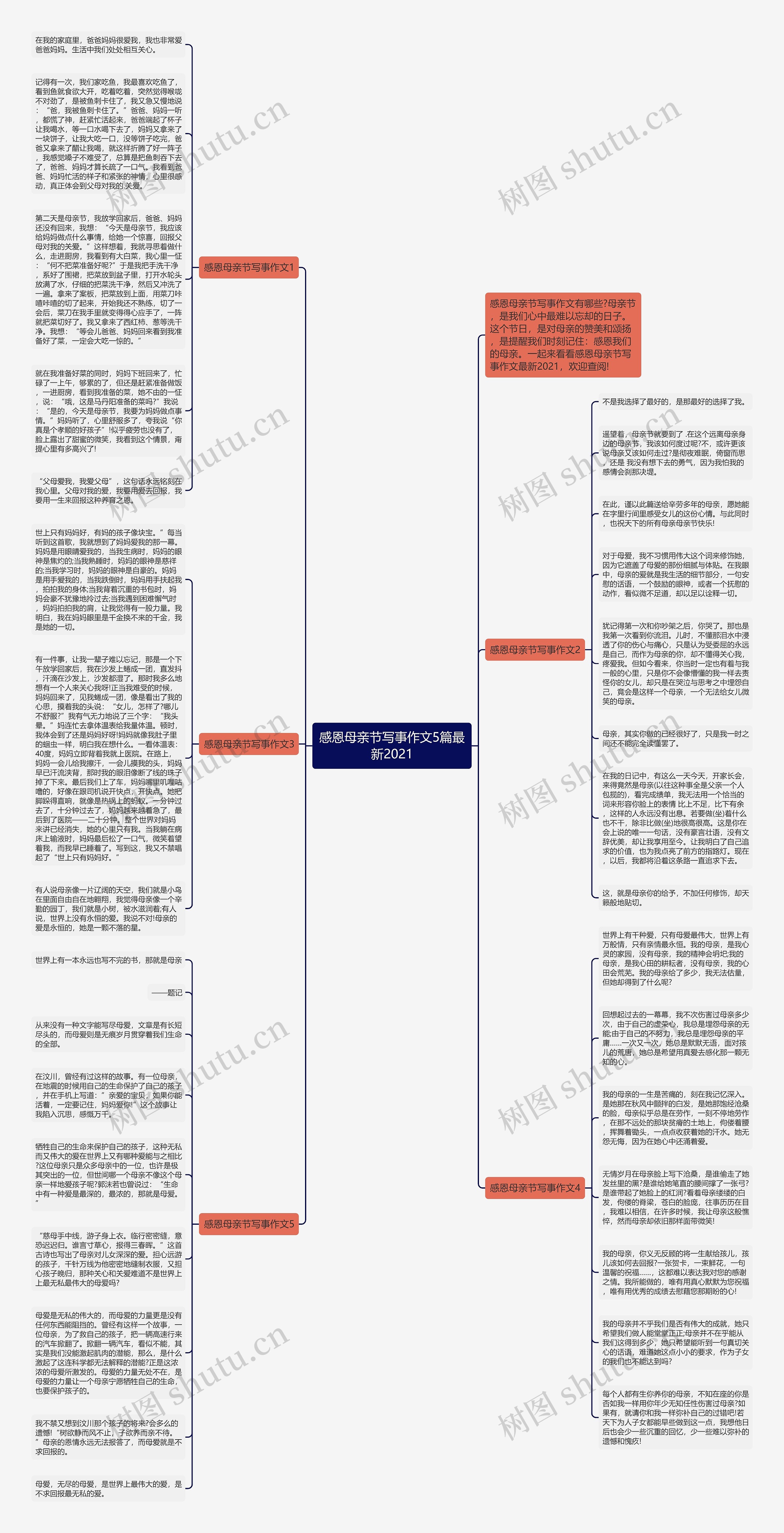 感恩母亲节写事作文5篇最新2021思维导图