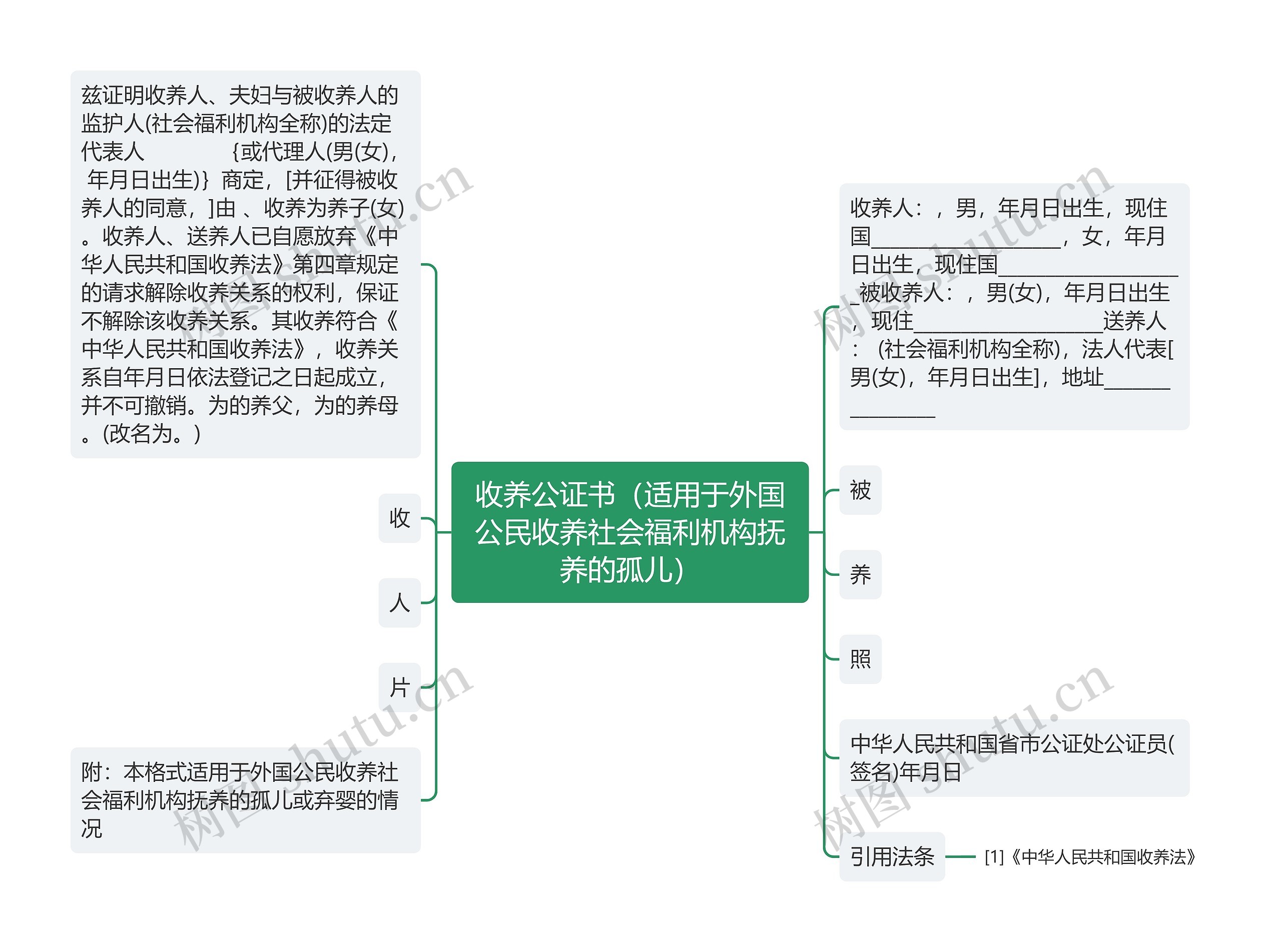 收养公证书（适用于外国公民收养社会福利机构抚养的孤儿）思维导图