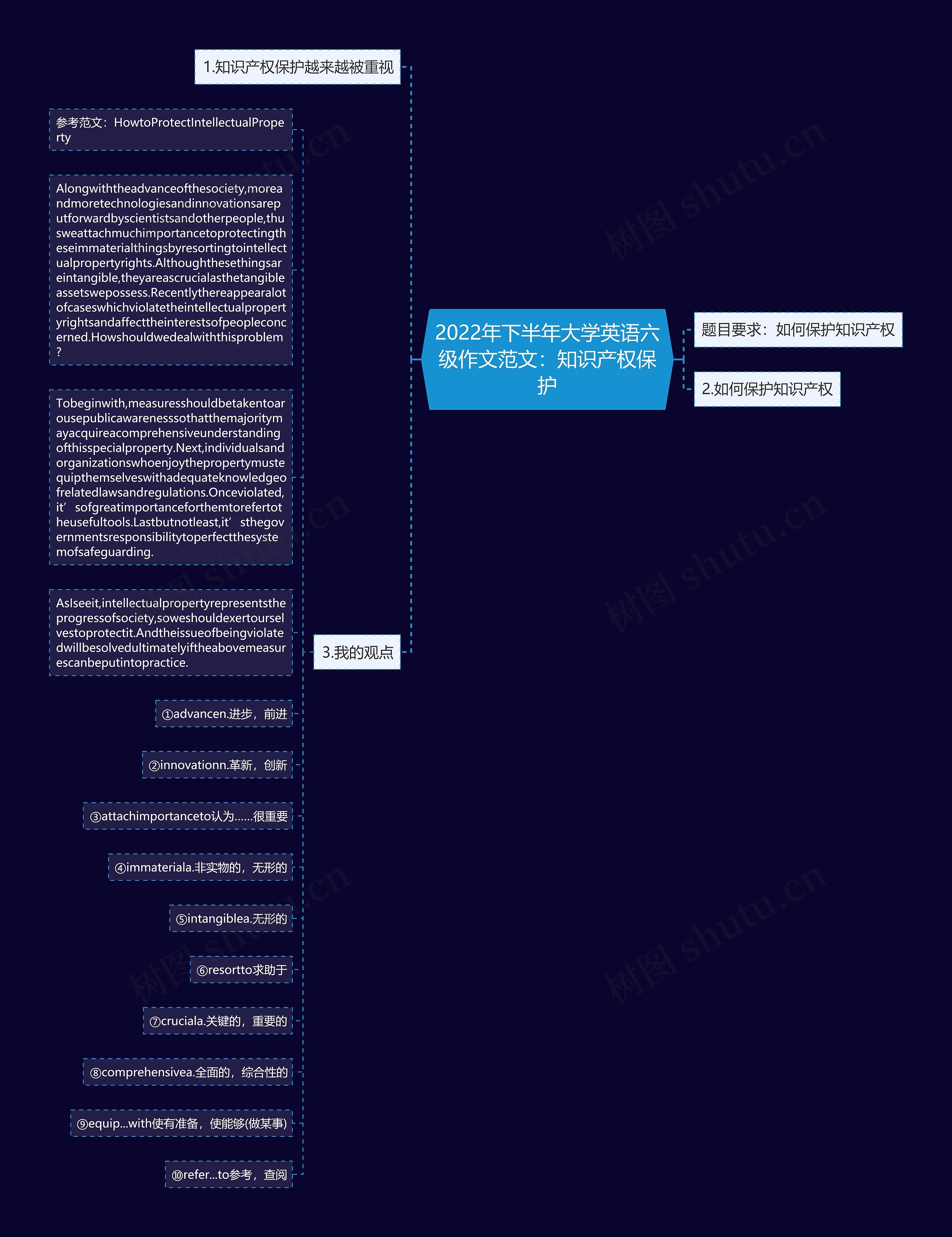 2022年下半年大学英语六级作文范文：知识产权保护思维导图
