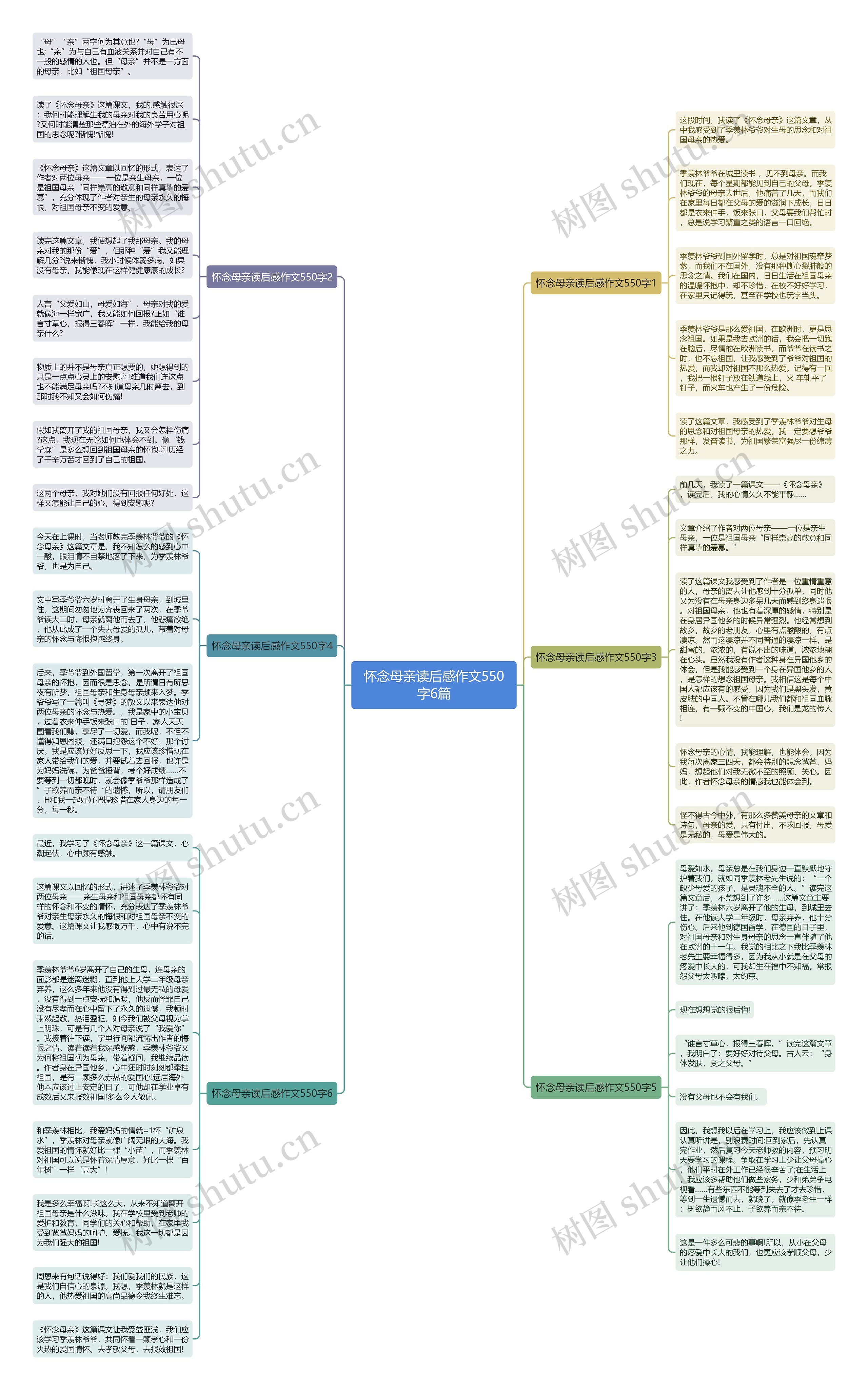 怀念母亲读后感作文550字6篇思维导图