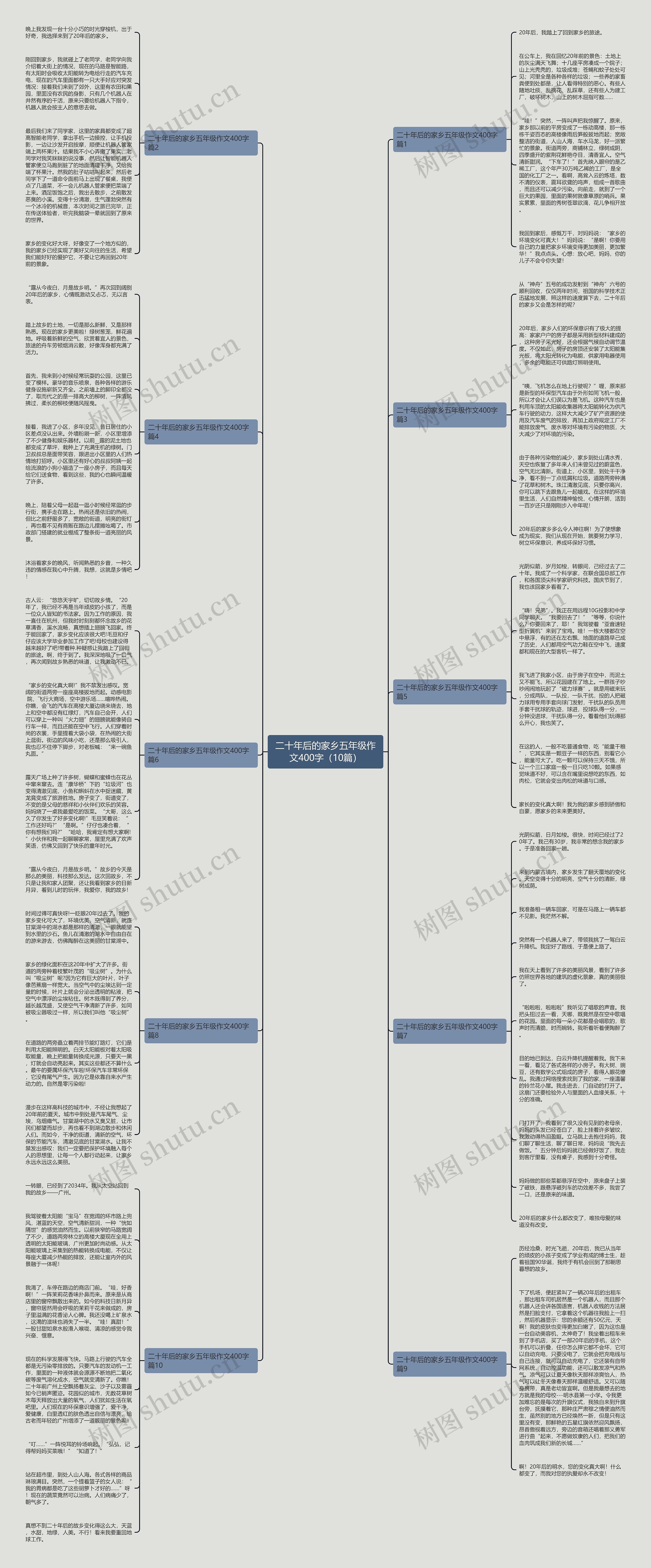二十年后的家乡五年级作文400字（10篇）思维导图
