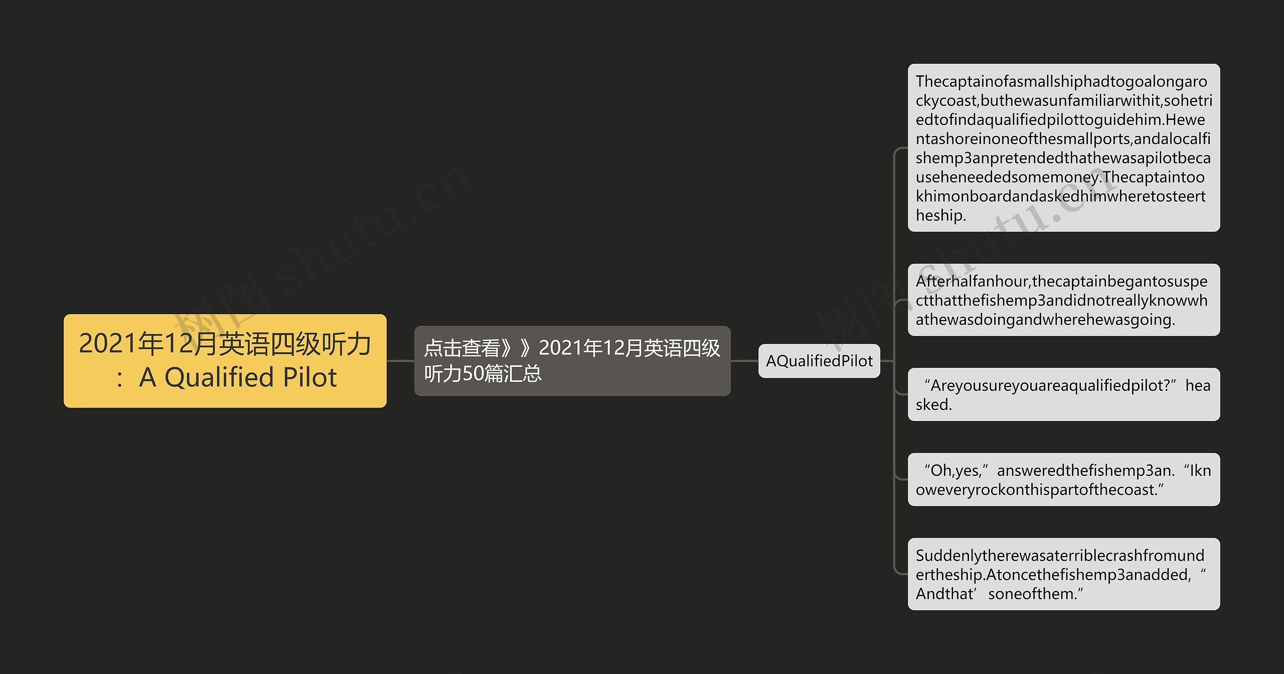 2021年12月英语四级听力:A Qualified Pilot思维导图高清图 2021年12月英语四级听力:A Qualified Pilot思维导图