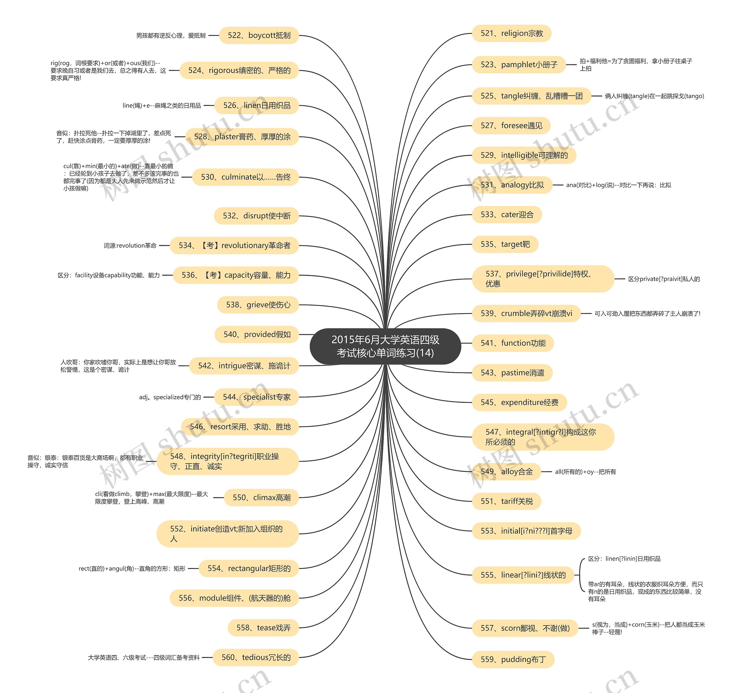 2015年6月大学英语四级考试核心单词练习(14)思维导图