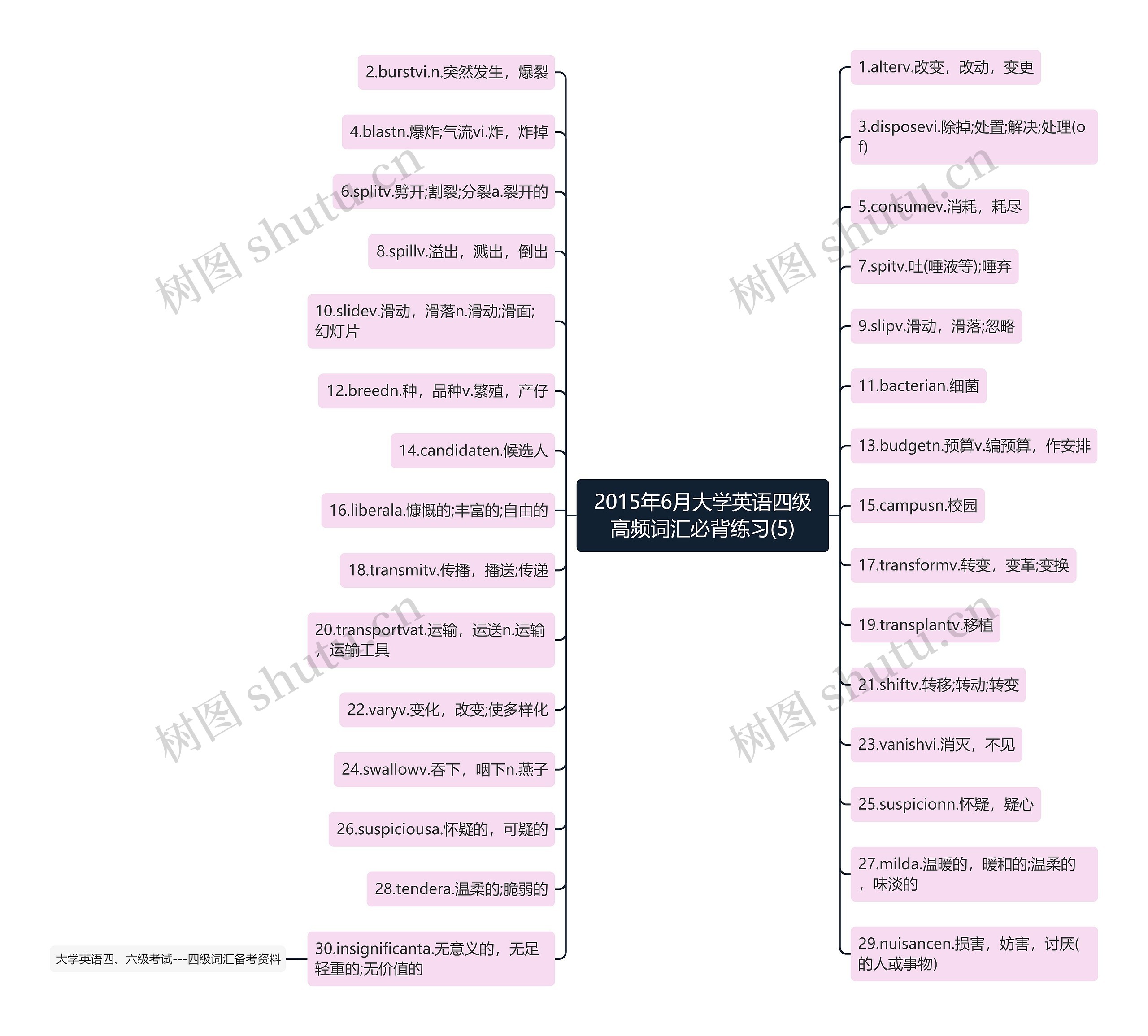 2015年6月大学英语四级高频词汇必背练习(5)思维导图