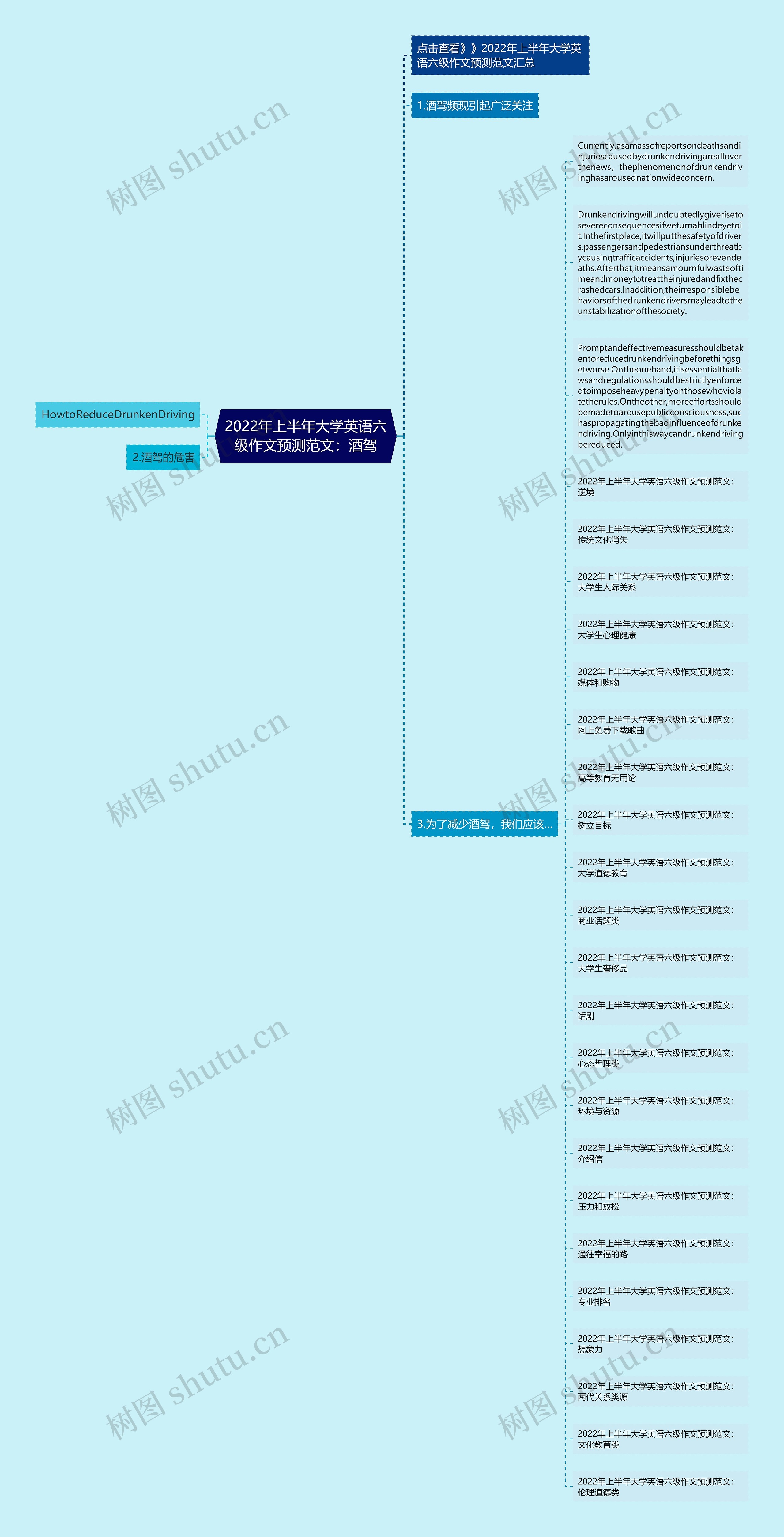 2022年上半年大学英语六级作文预测范文：酒驾思维导图