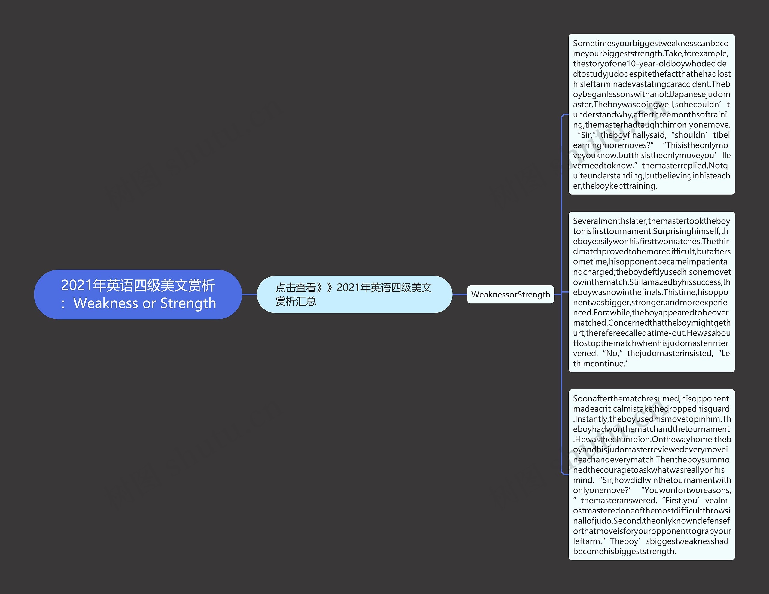 2021年英语四级美文赏析：Weakness or Strength思维导图