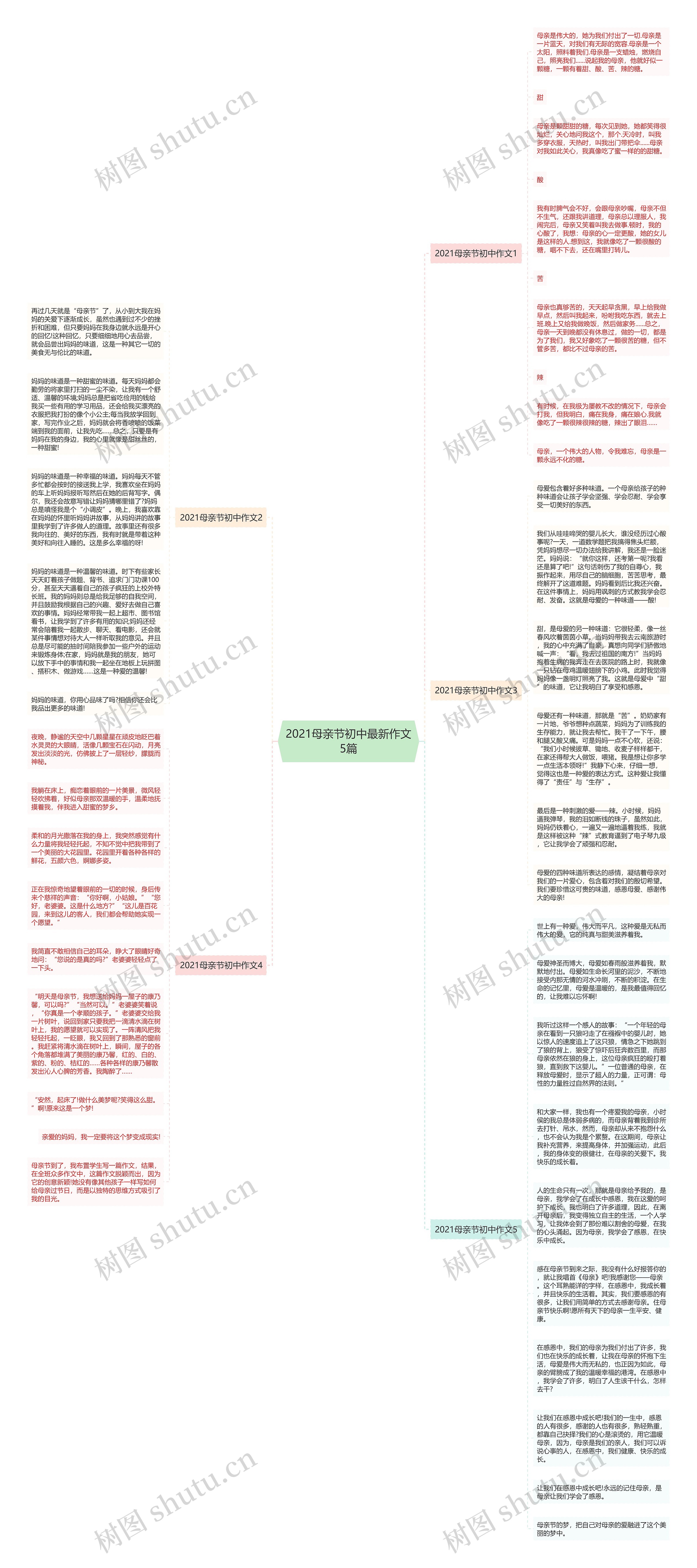 2021母亲节初中最新作文5篇思维导图