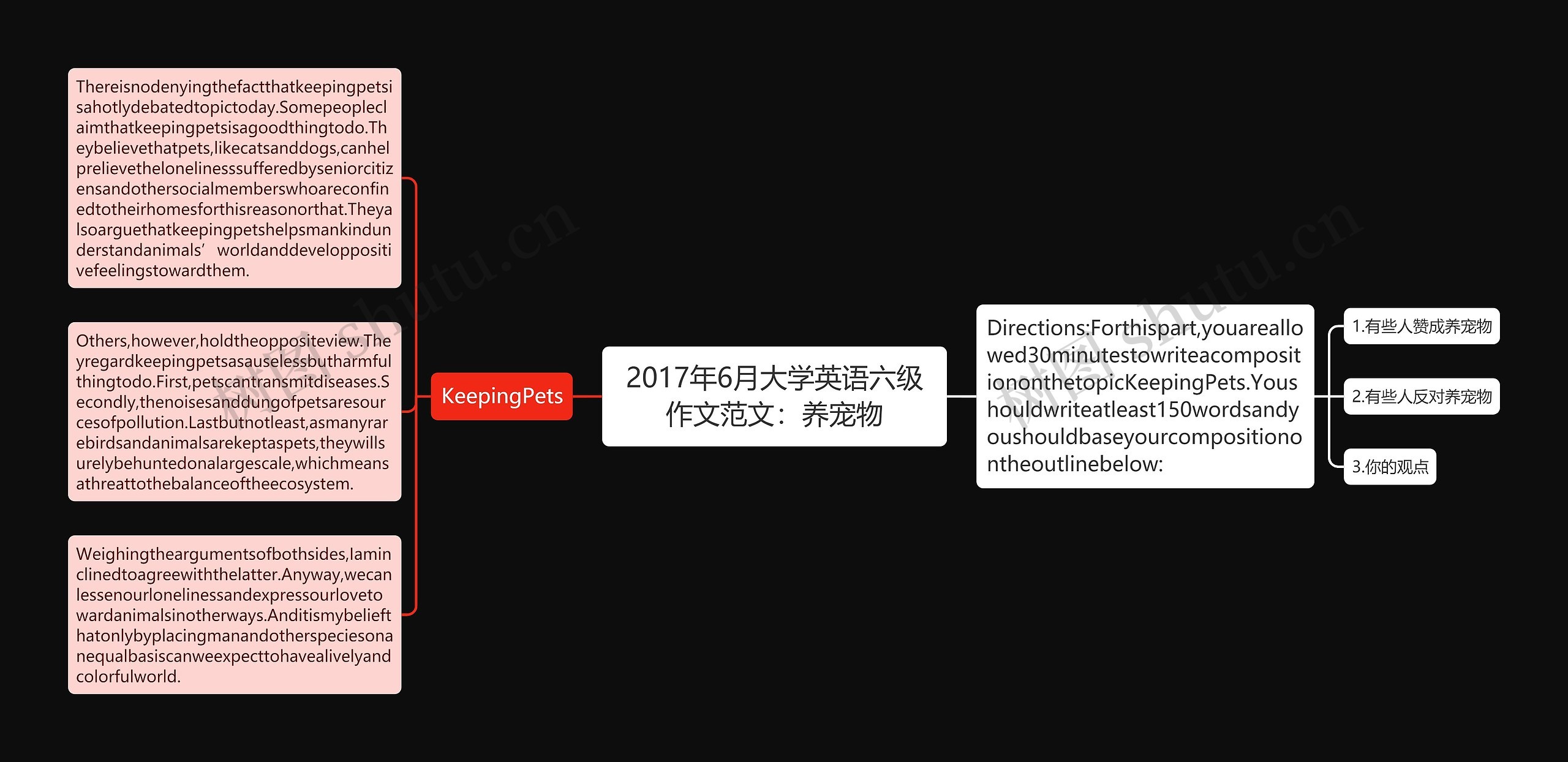 2017年6月大学英语六级作文范文：养宠物思维导图