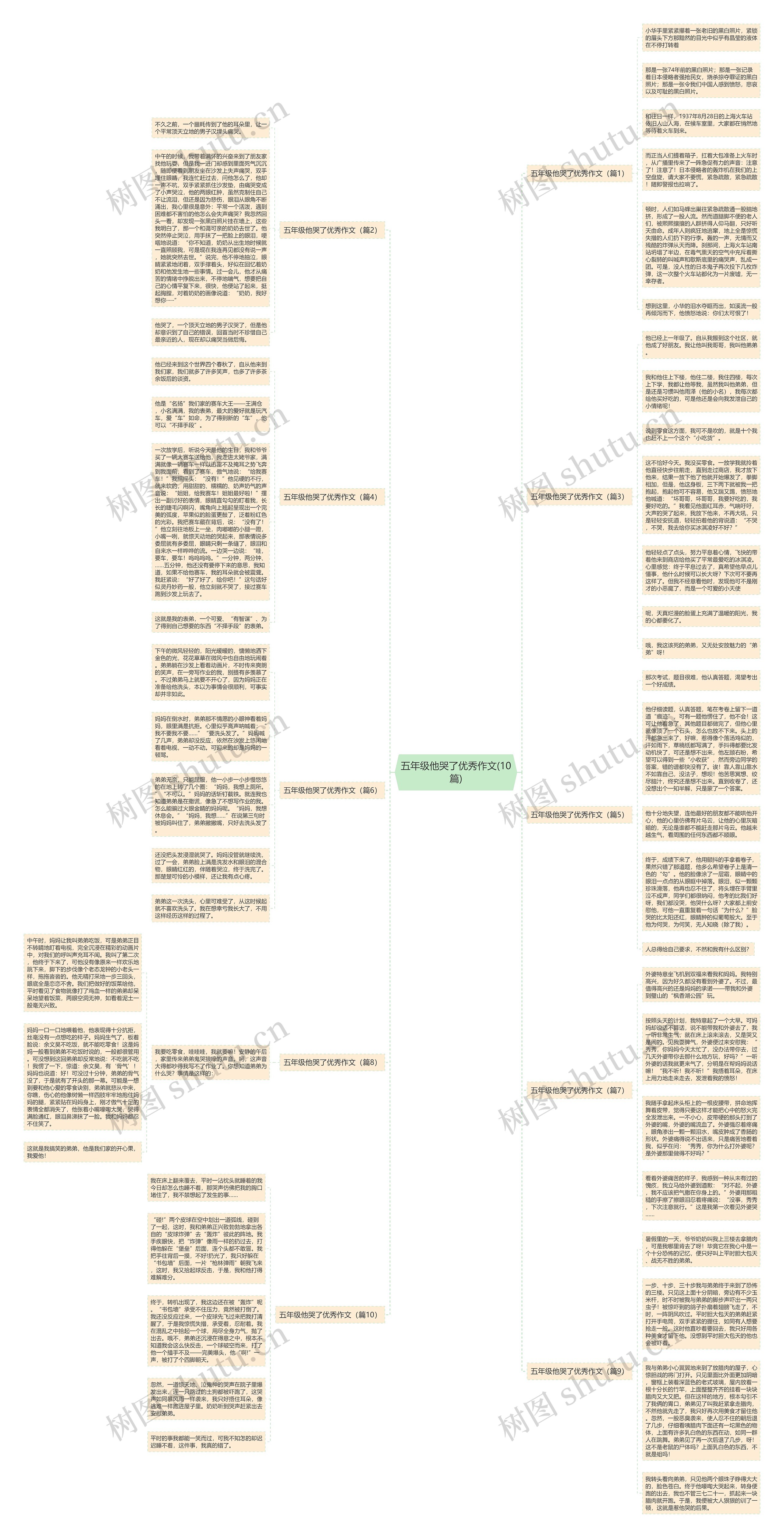 五年级他哭了优秀作文(10篇)思维导图