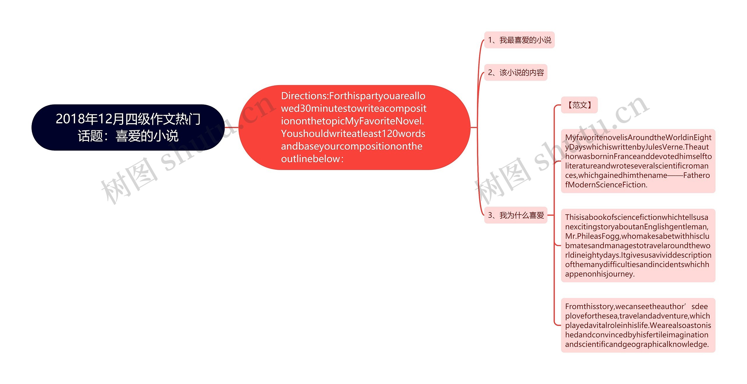 2018年12月四级作文热门话题：喜爱的小说思维导图