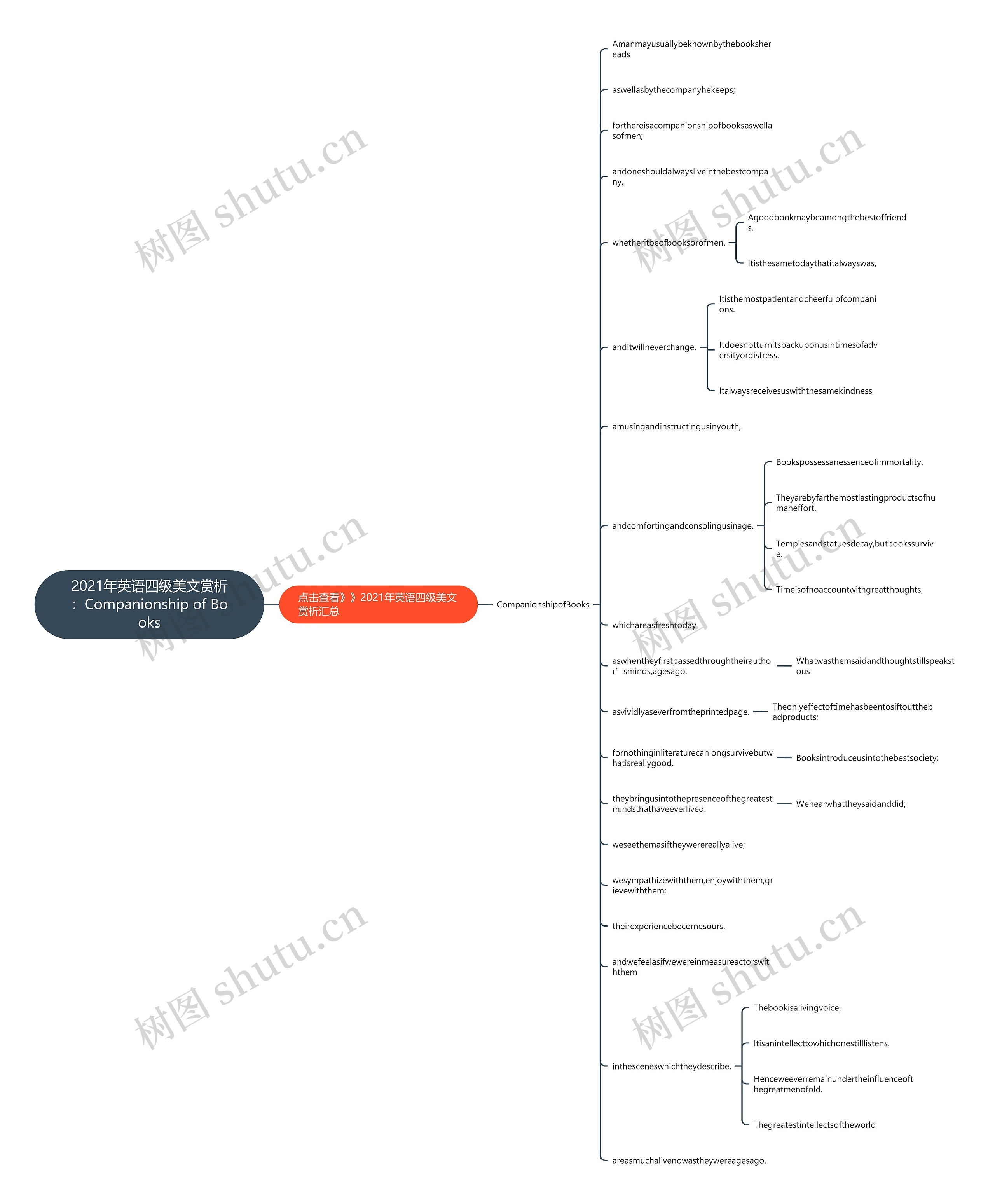 2021年英语四级美文赏析：Companionship of Books思维导图