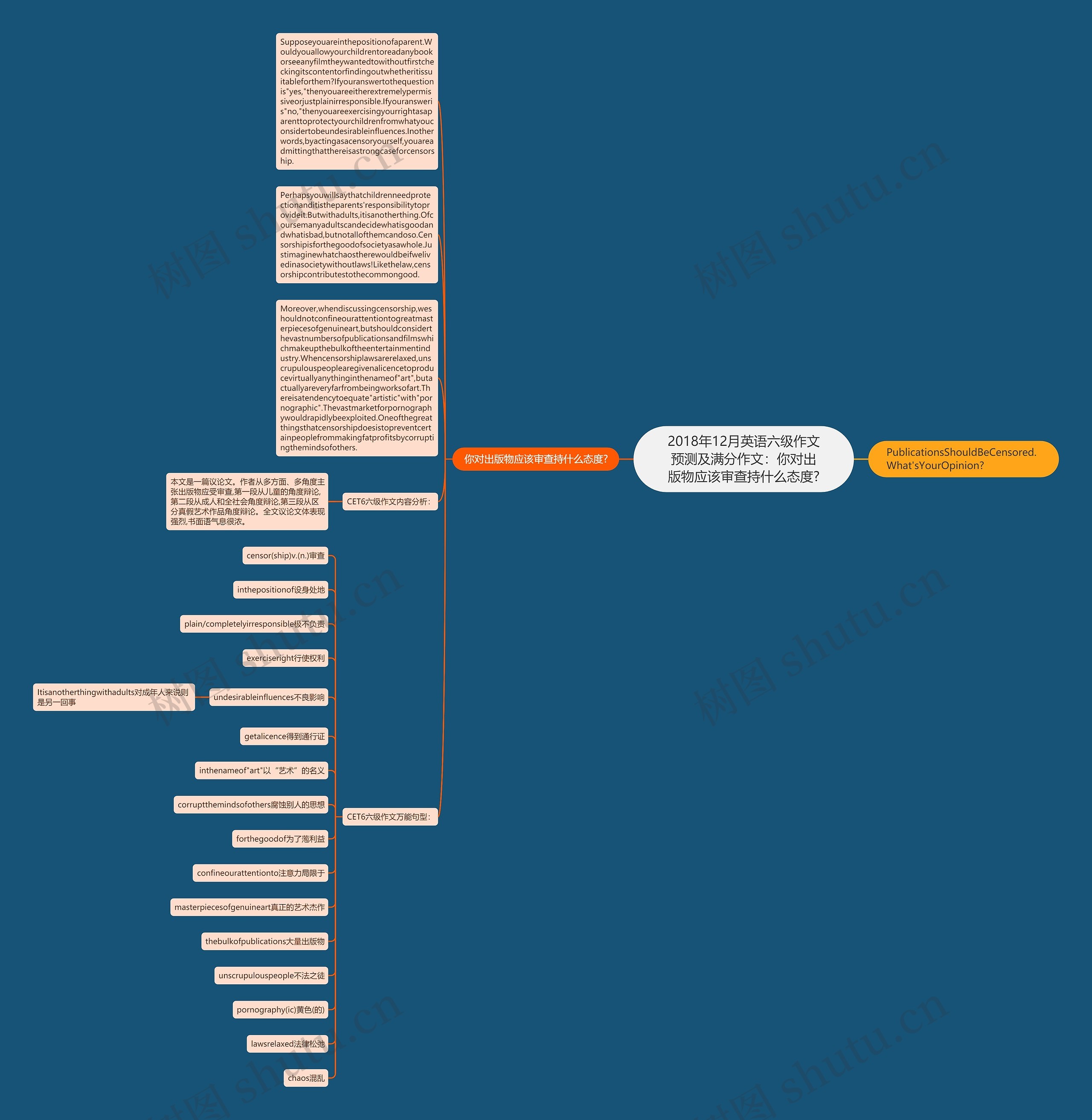 2018年12月英语六级作文预测及满分作文：你对出版物应该审查持什么态度?思维导图