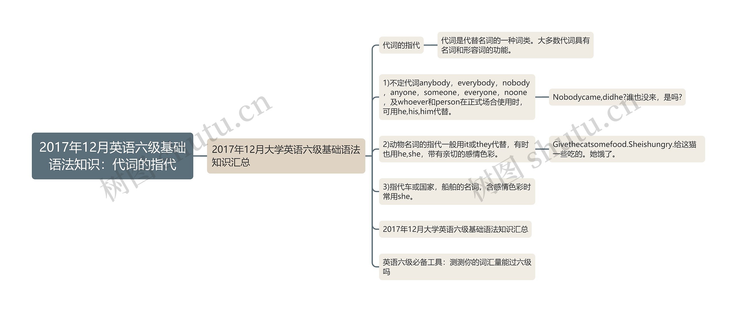 2017年12月英语六级基础语法知识：代词的指代思维导图