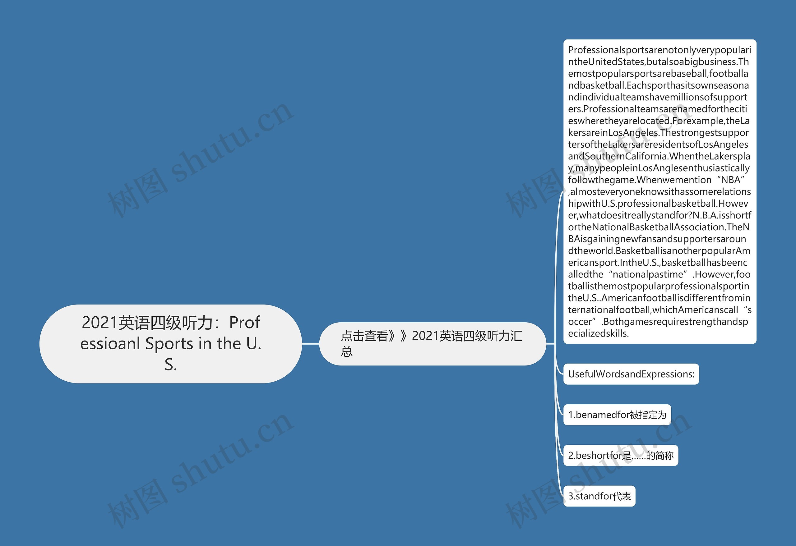 2021英语四级听力:Professioanl Sports in the U.S.思维导图高清图 2021英语四级听力:Professioanl Sports in the U.S.思维导图