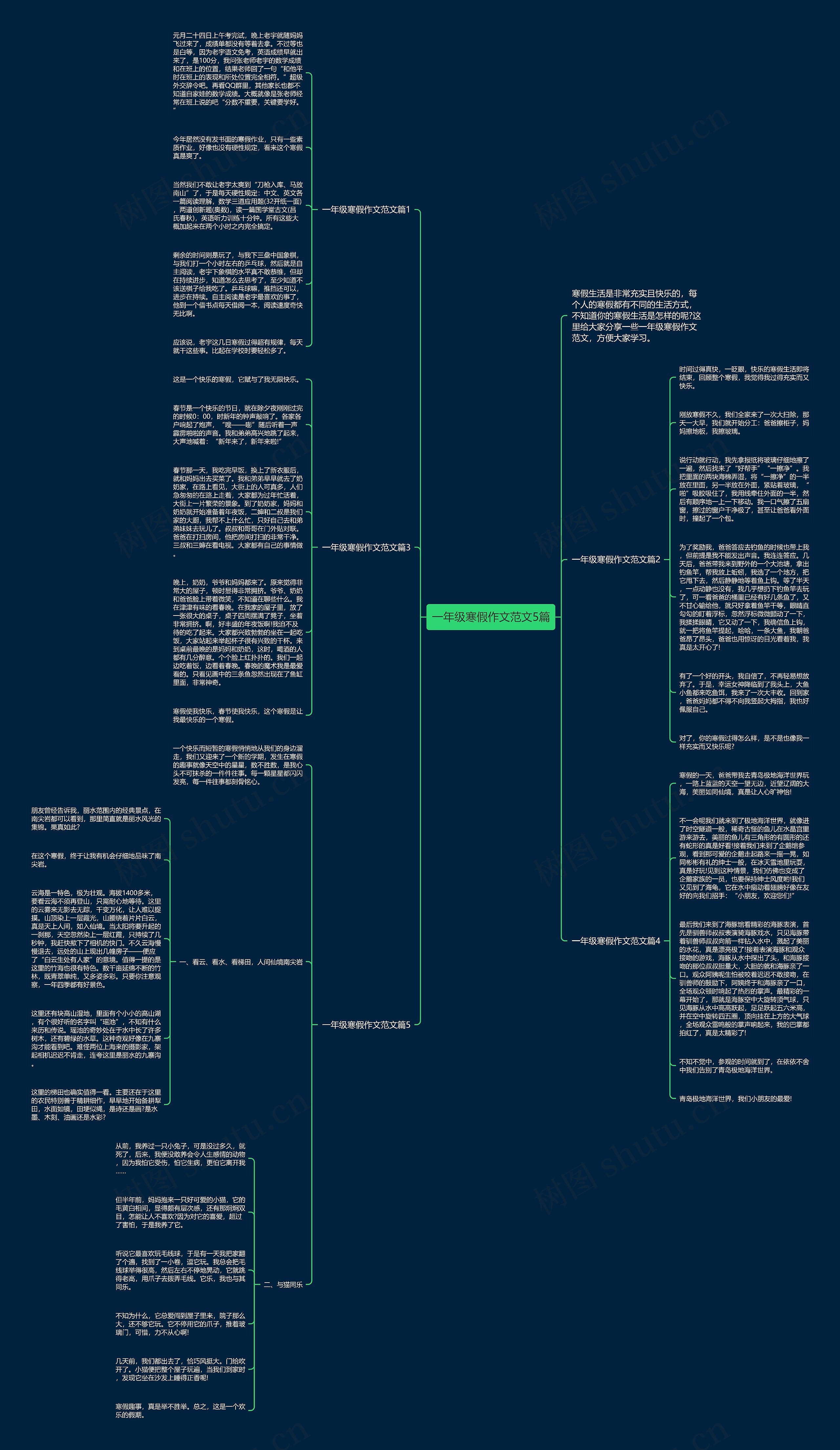 一年级寒假作文范文5篇思维导图