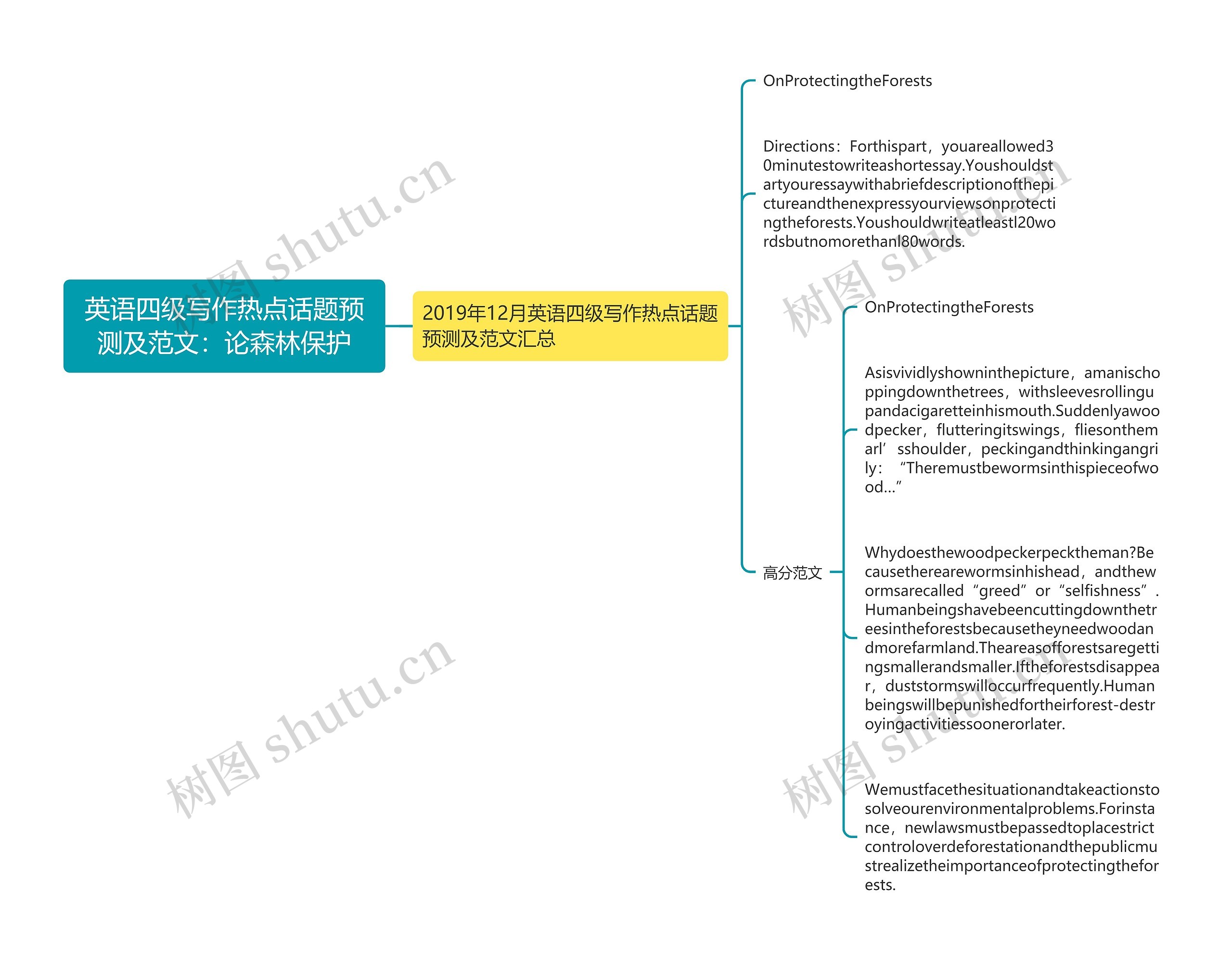 英语四级写作热点话题预测及范文：论森林保护思维导图