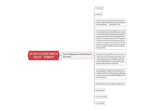 2018年12月英语六级作文范文39：申请秘书