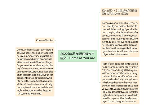 2022年6月英语四级作文范文:Come as You Are 2022年6月英语四级作文范文:Come as You Are