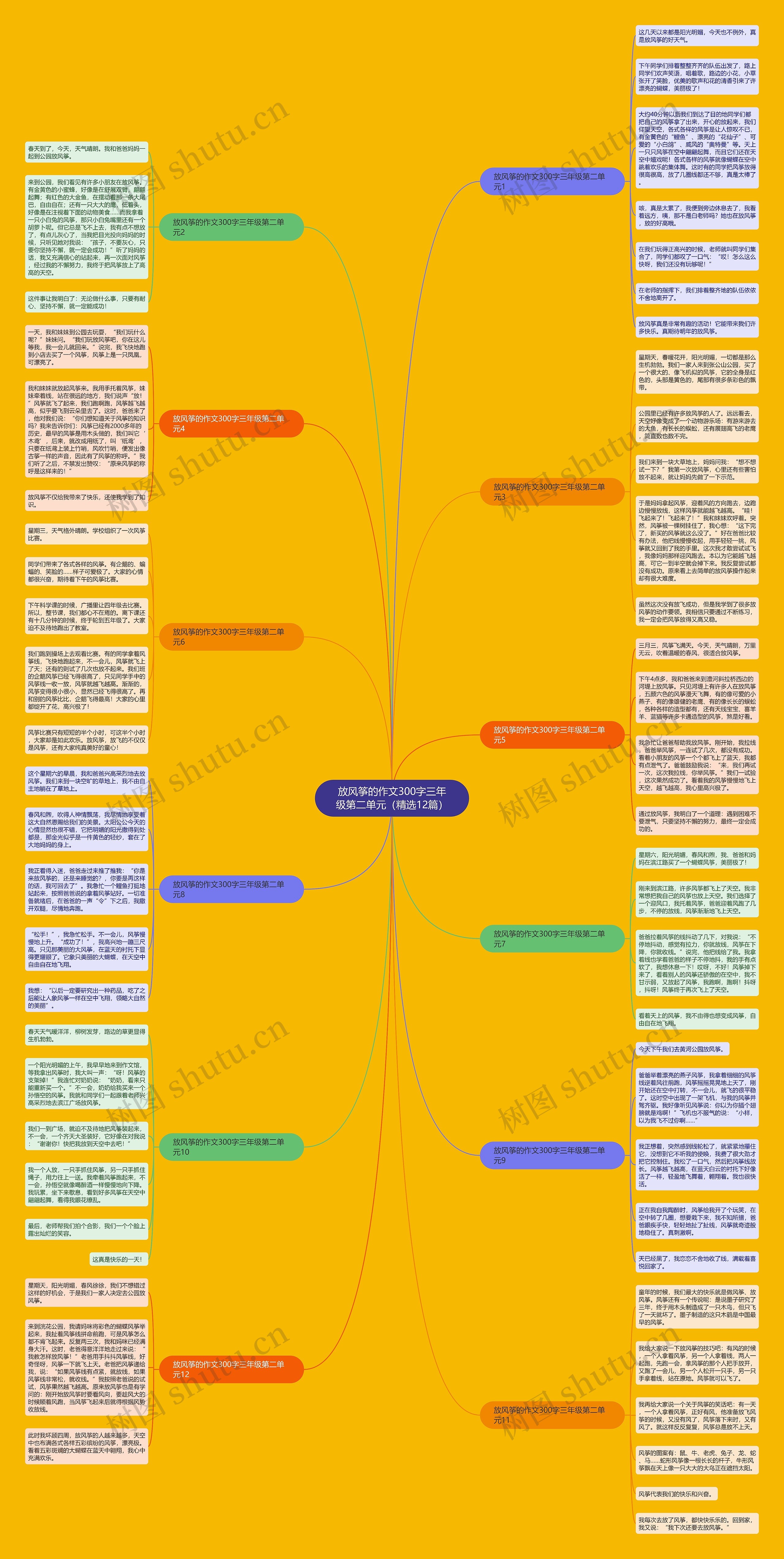 放风筝的作文300字三年级第二单元（精选12篇）思维导图