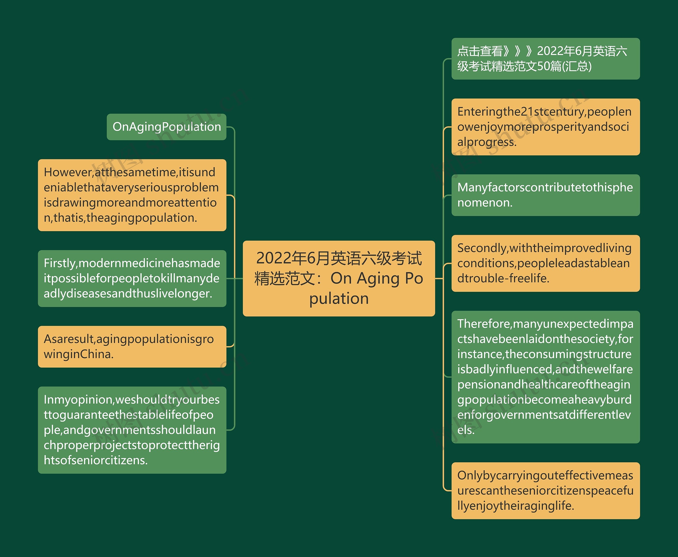 2022年6月英语六级考试精选范文：On Aging Population思维导图