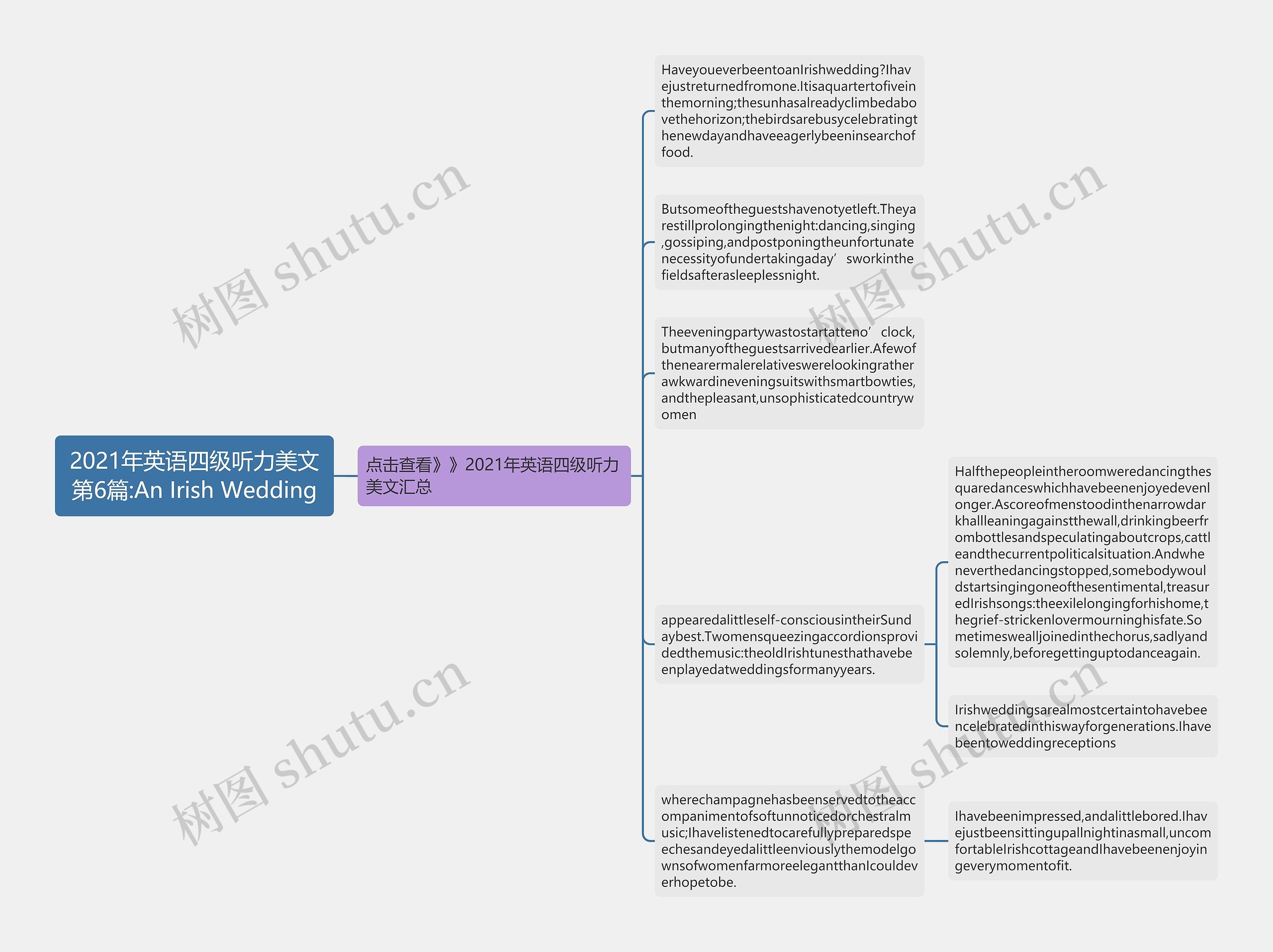 2021年英语四级听力美文第6篇:An Irish Wedding思维导图