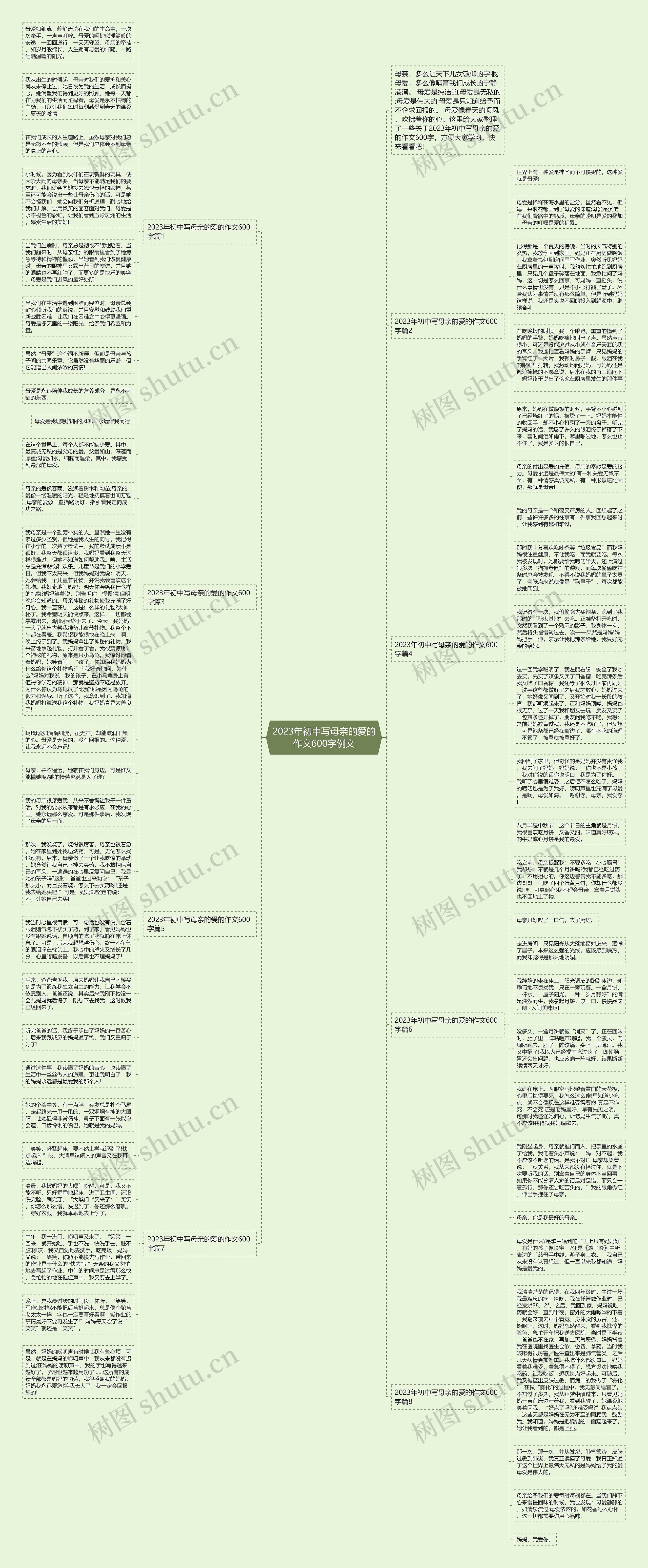 2023年初中写母亲的爱的作文600字例文思维导图