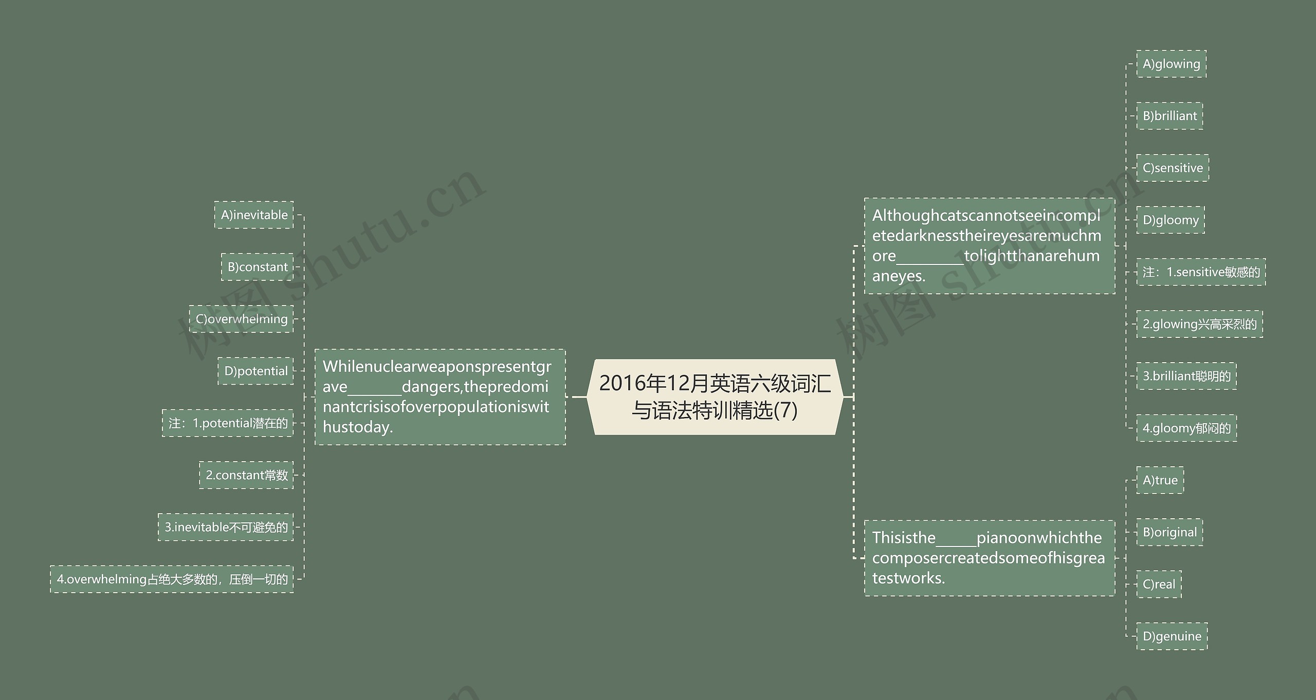 2016年12月英语六级词汇与语法特训精选(7)思维导图