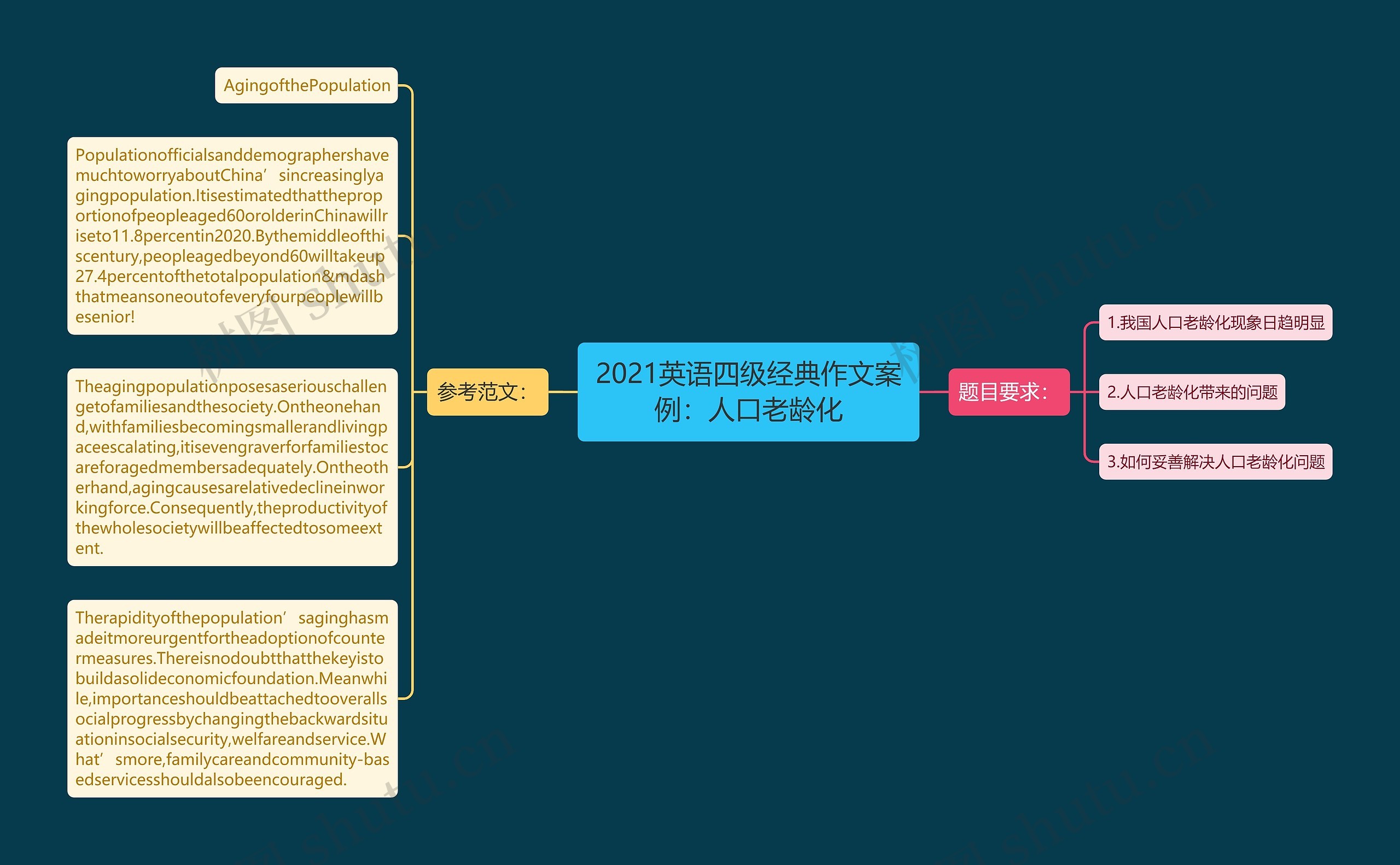 2021英语四级经典作文案例：人口老龄化思维导图