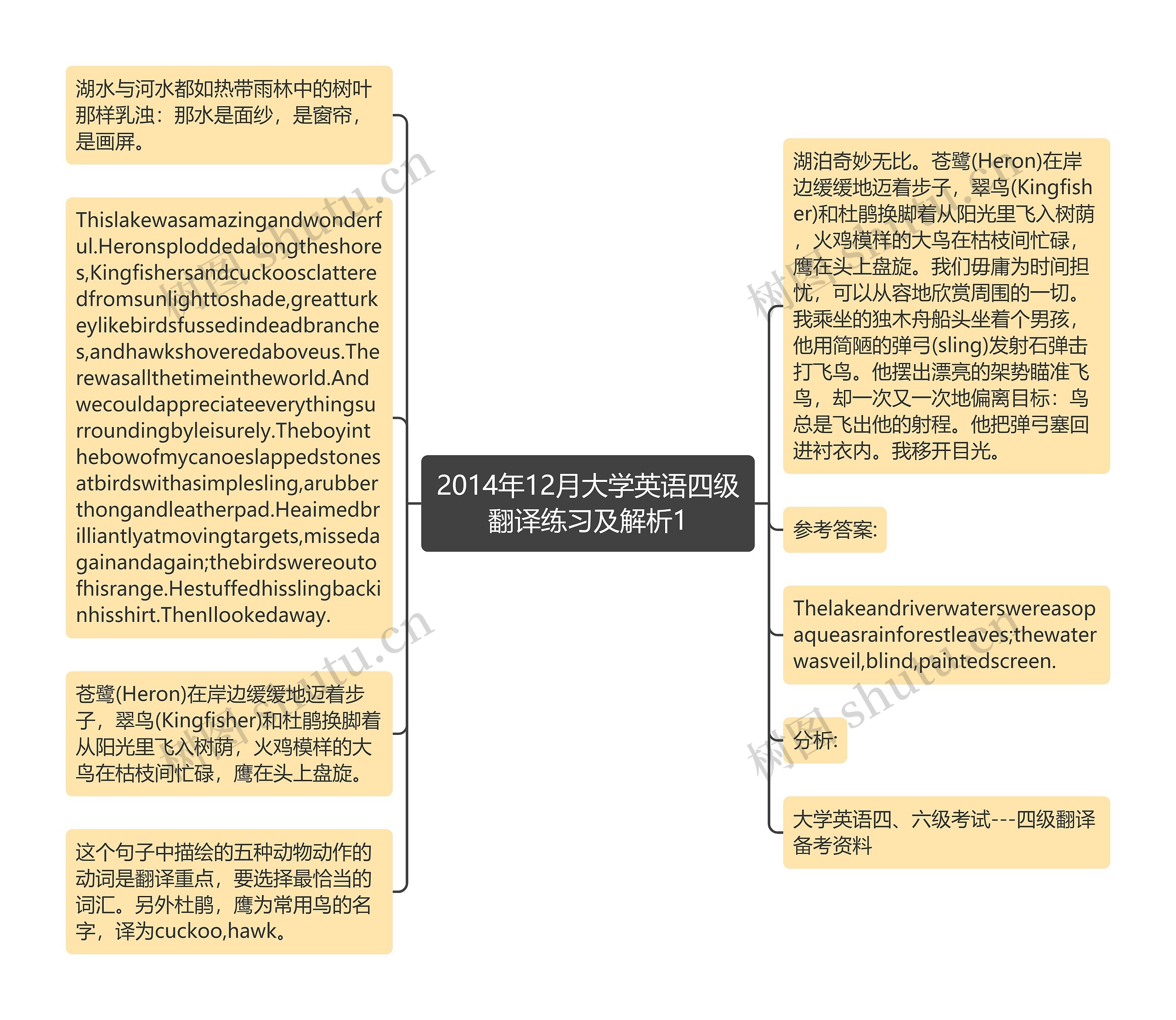 2014年12月大学英语四级翻译练习及解析1思维导图