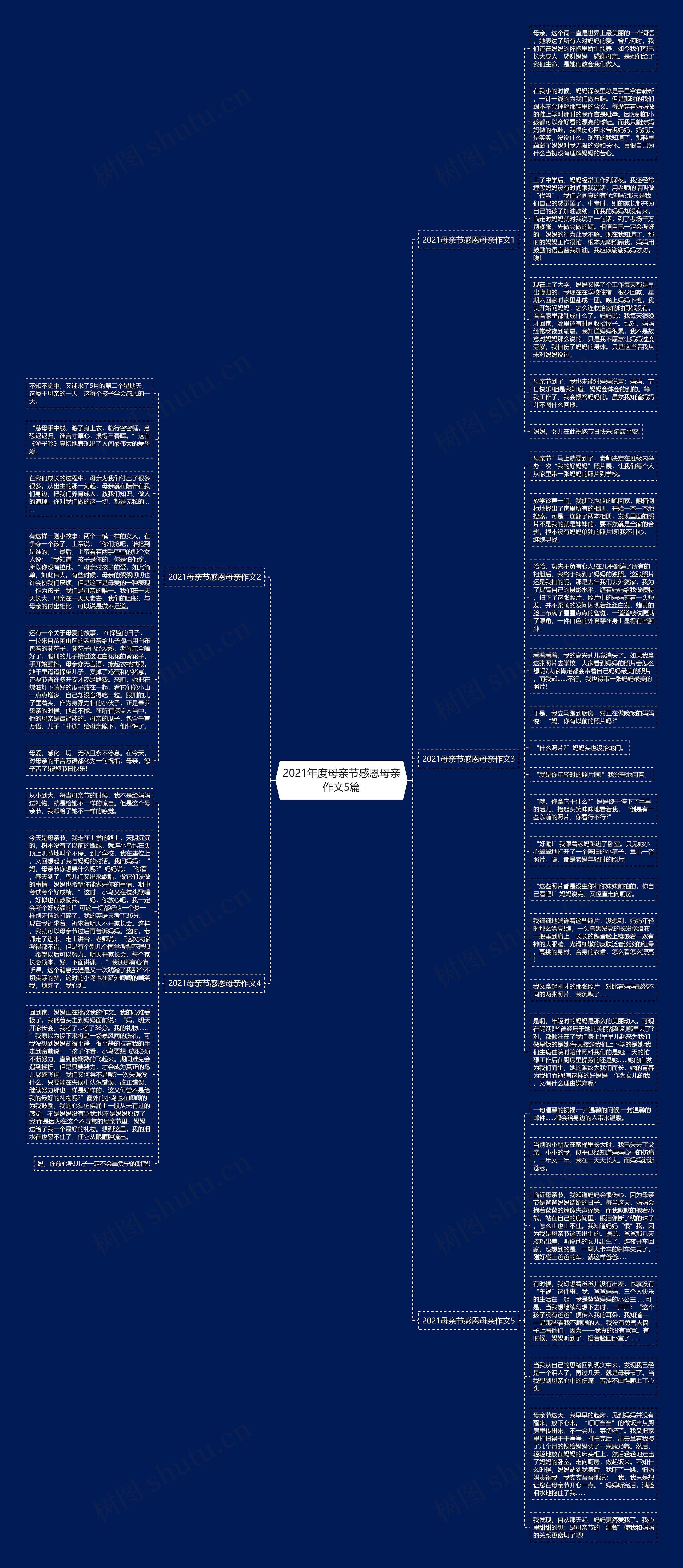 2021年度母亲节感恩母亲作文5篇思维导图