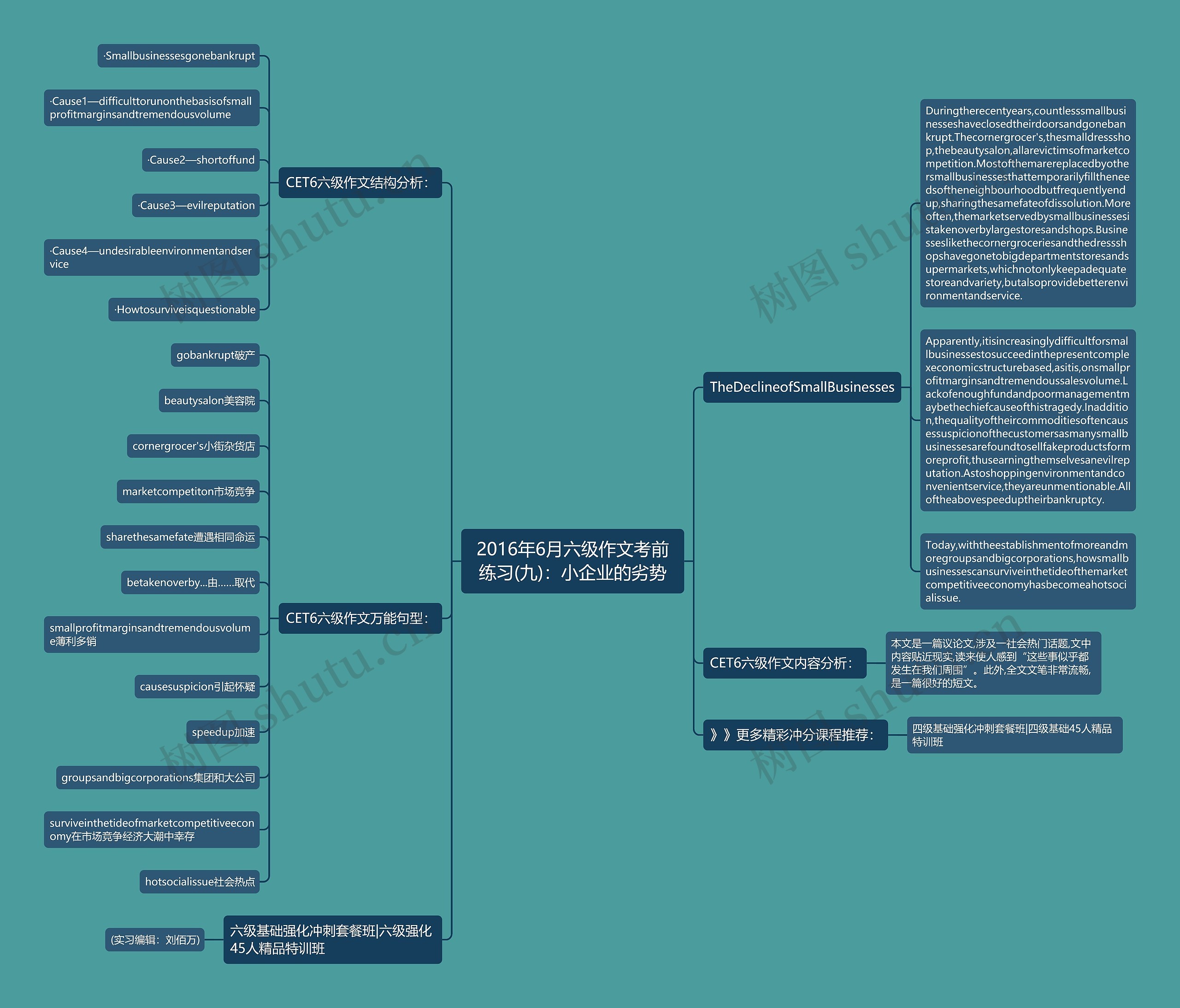 2016年6月六级作文考前练习(九)：小企业的劣势思维导图