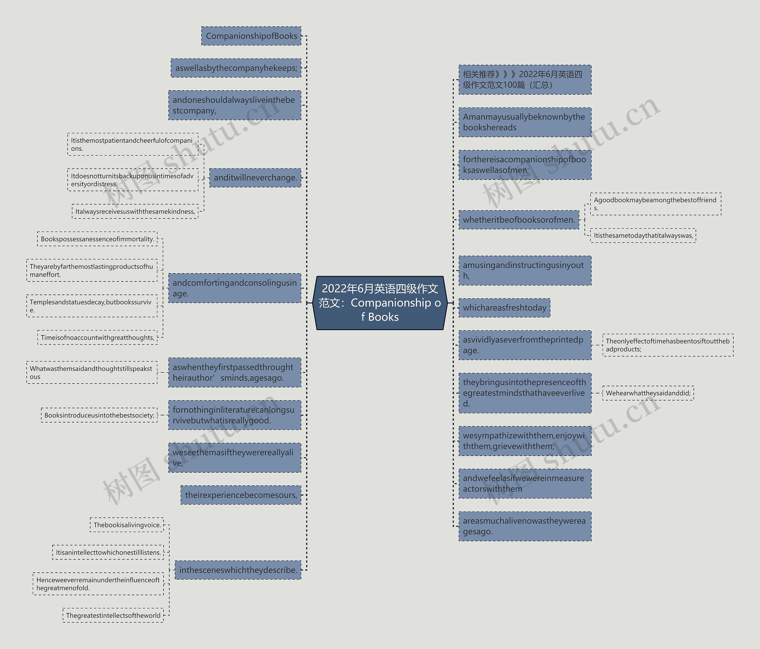 2022年6月英语四级作文范文：Companionship of Books思维导图