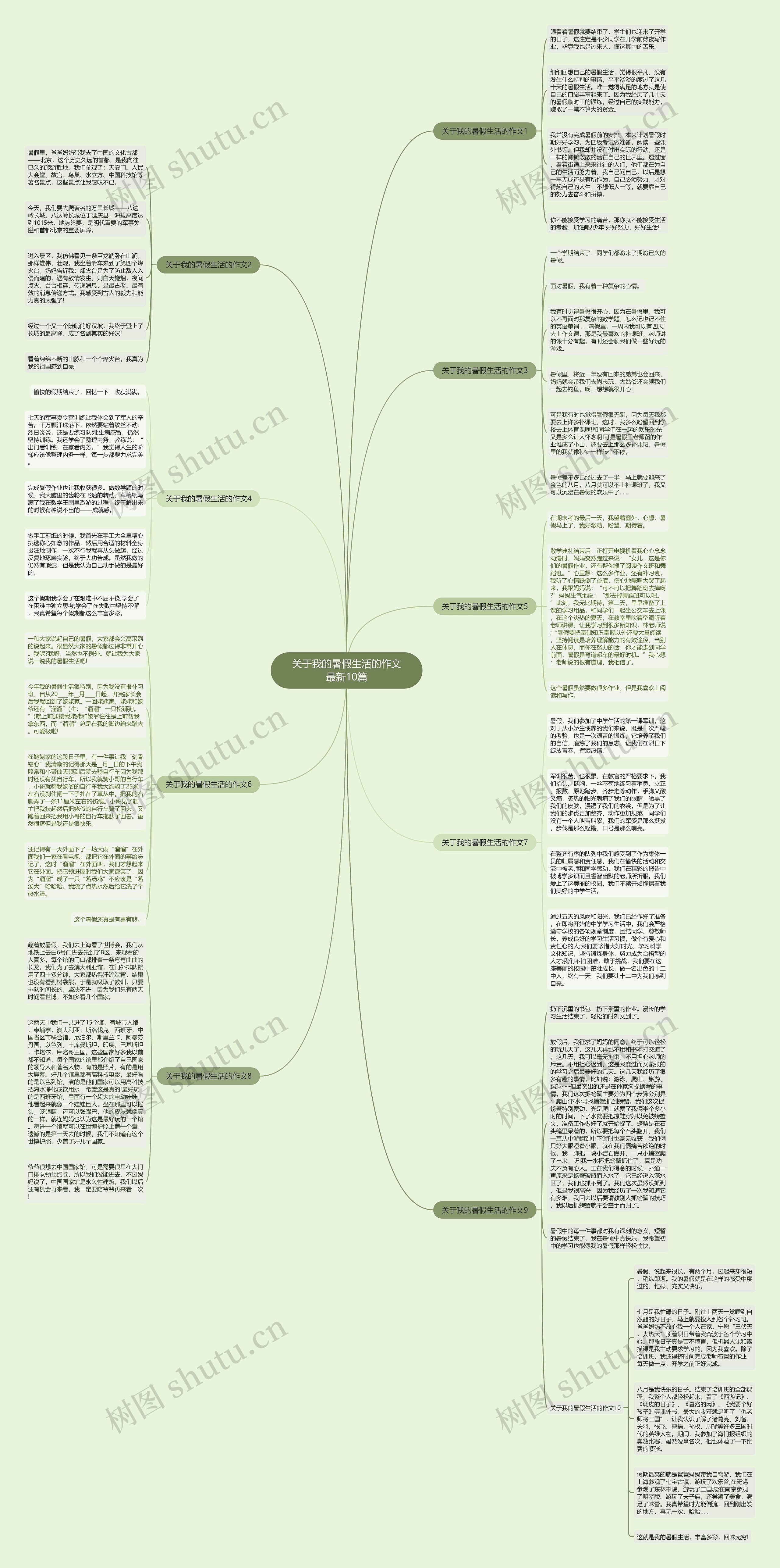 关于我的暑假生活的作文最新10篇思维导图
