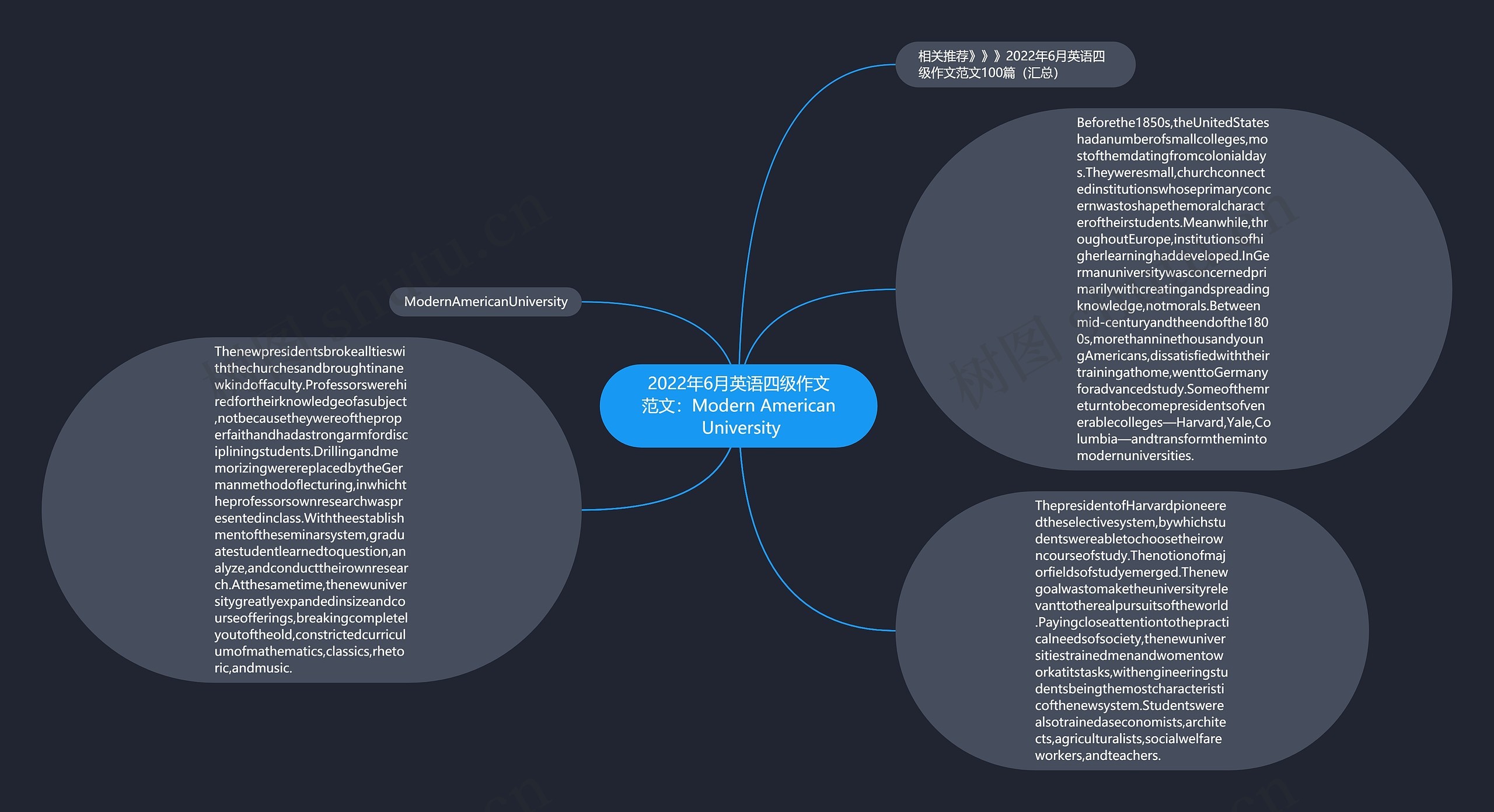 2022年6月英语四级作文范文：Modern American University思维导图