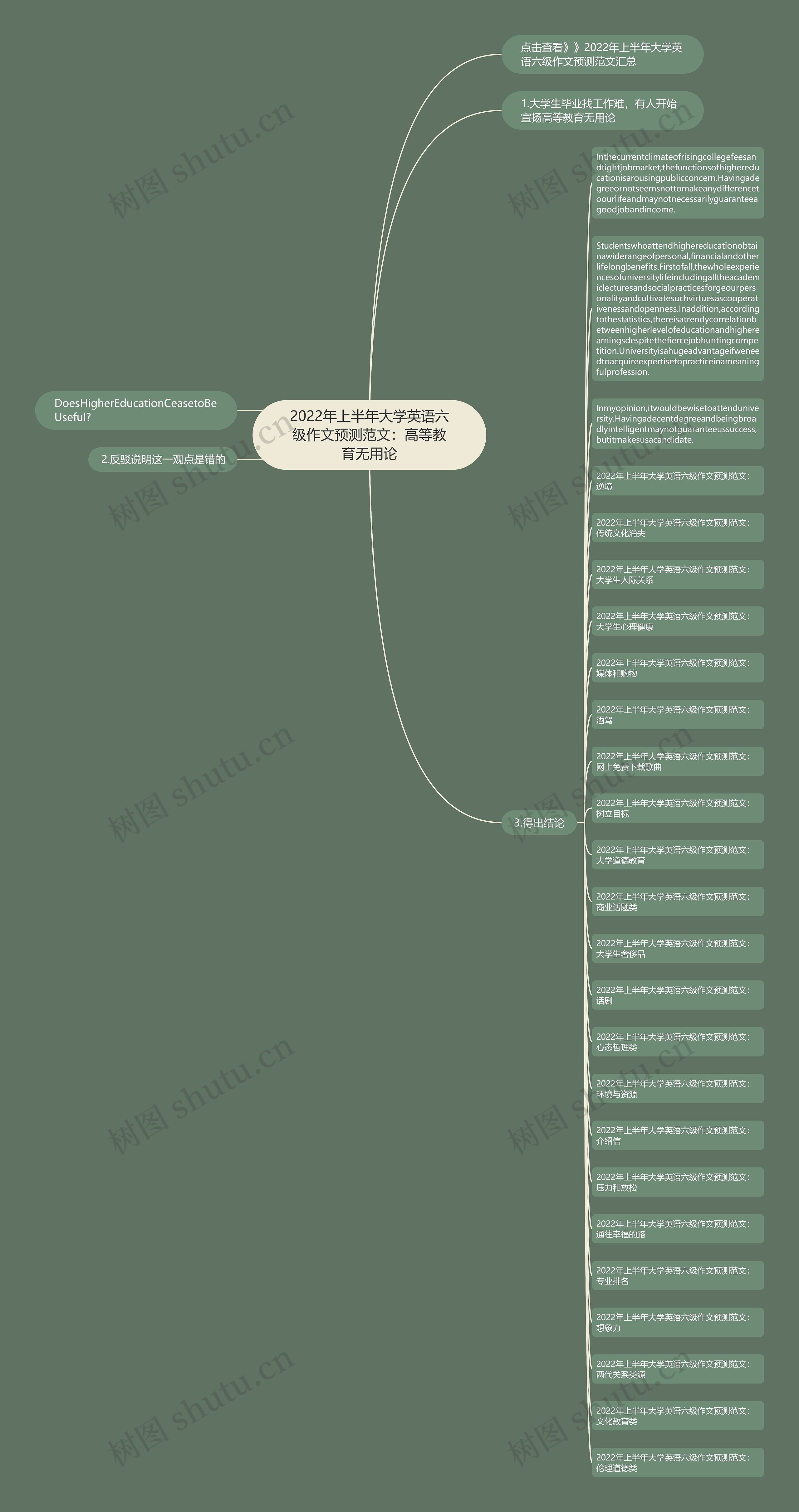 2022年上半年大学英语六级作文预测范文：高等教育无用论思维导图