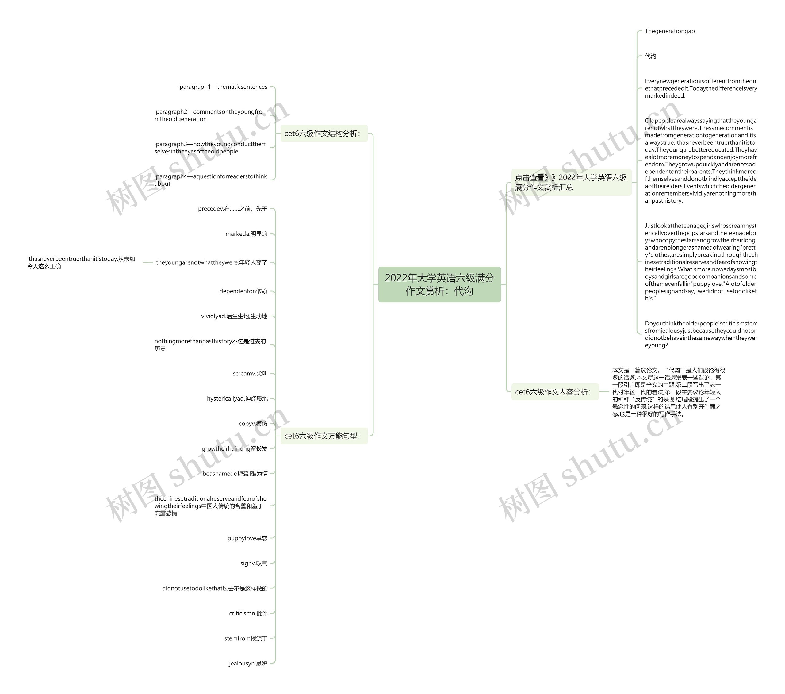2022年大学英语六级满分作文赏析：代沟思维导图