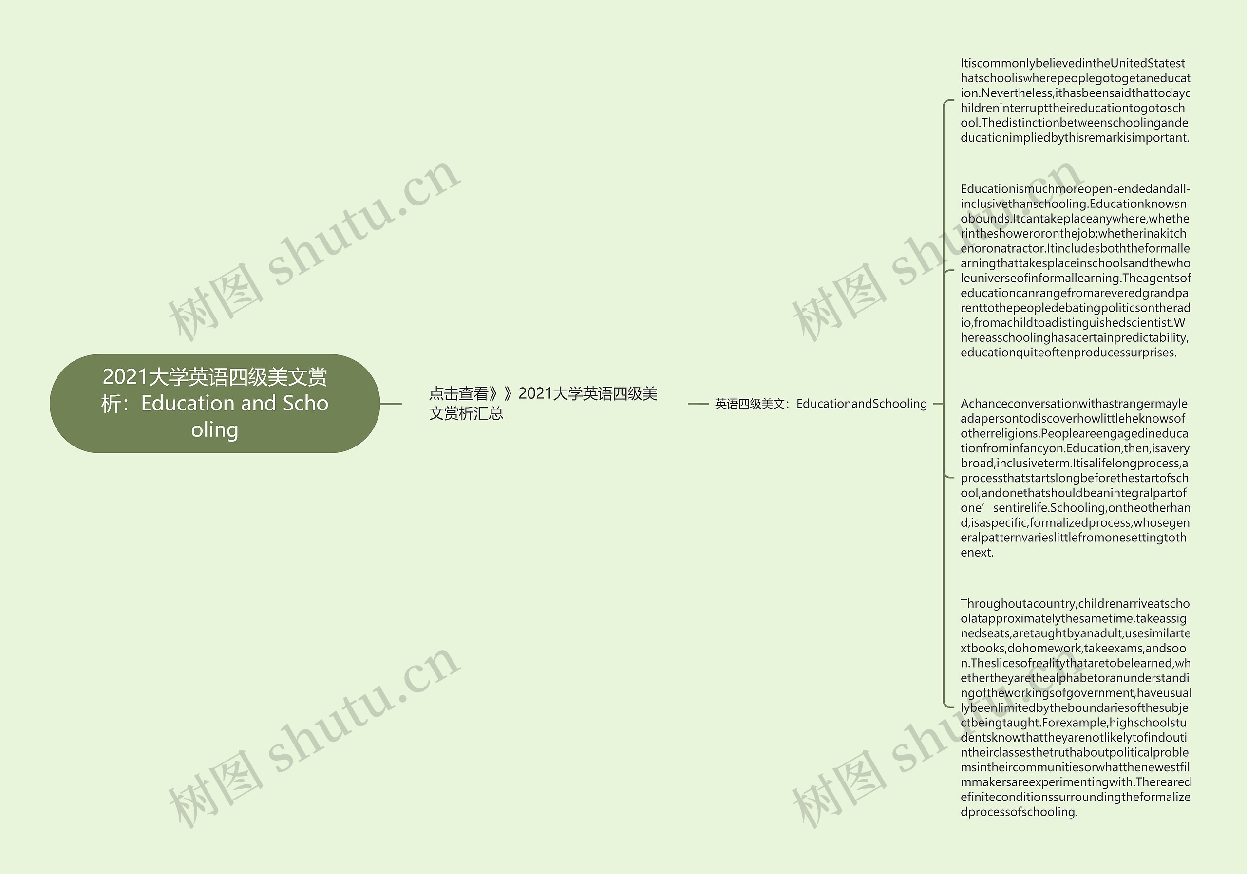 2021大学英语四级美文赏析：Education and Schooling思维导图
