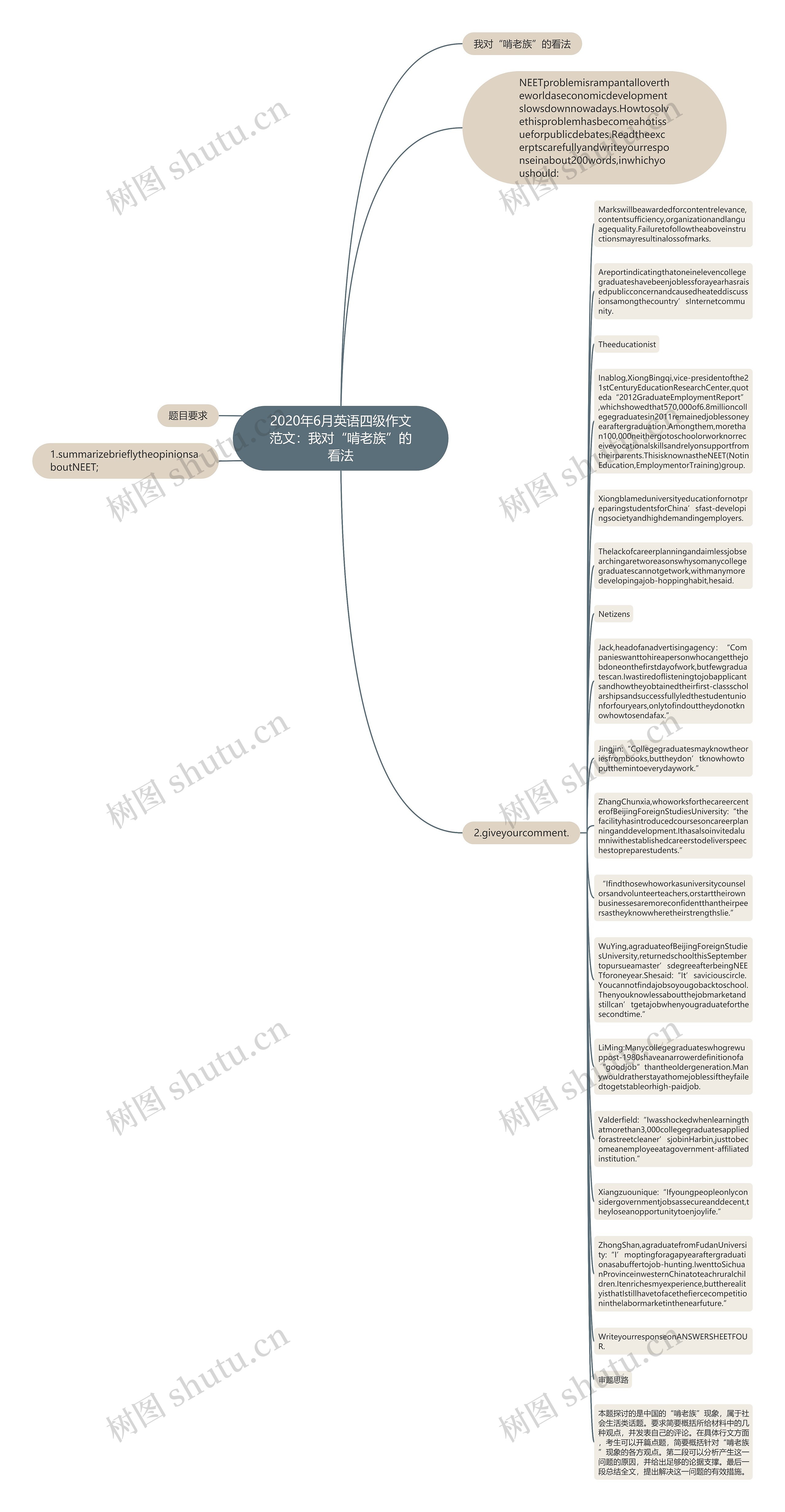 2020年6月英语四级作文范文：我对“啃老族”的看法思维导图