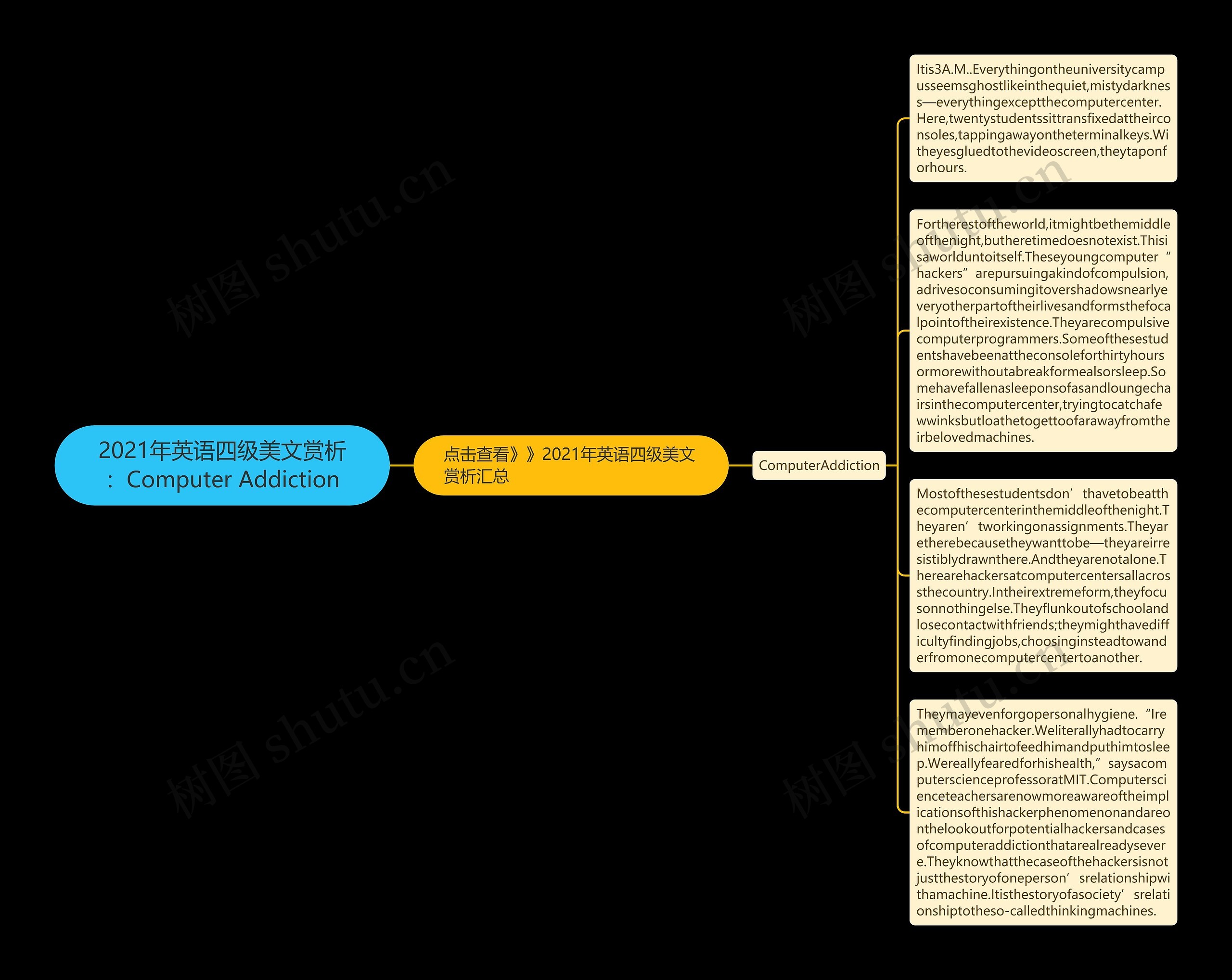 2021年英语四级美文赏析：Computer Addiction思维导图